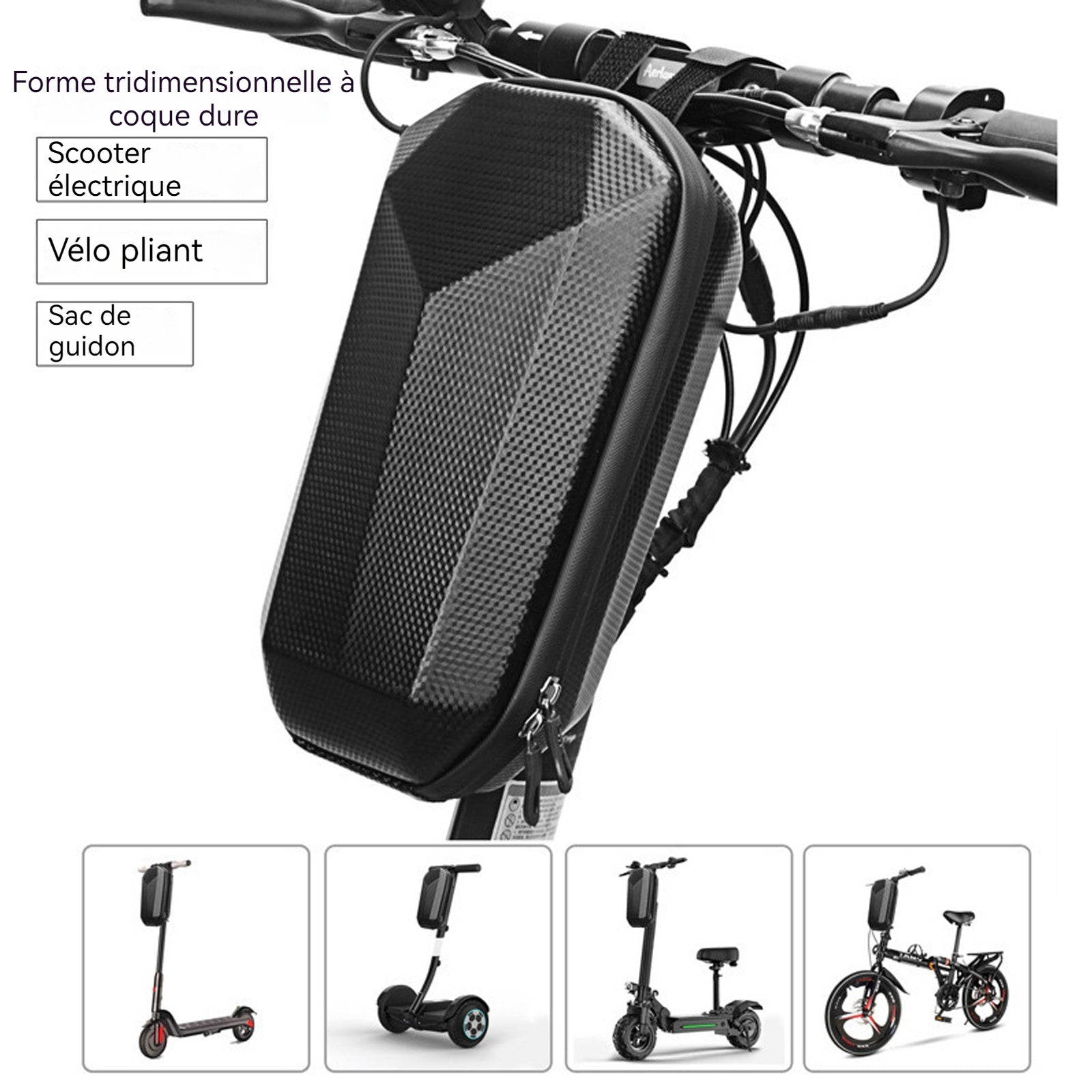 Sac de trottinette électrique 30x13x15,5 cm sac de tête étanche EVA à coque rigide pour vélo accessoires de sac scooter électrique