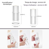 Humidificateur 450ml 3000mAh autonomie 6-8 heures humidificateur de bureau pour chambre à coucher prise Type-C 240x100mm blanc