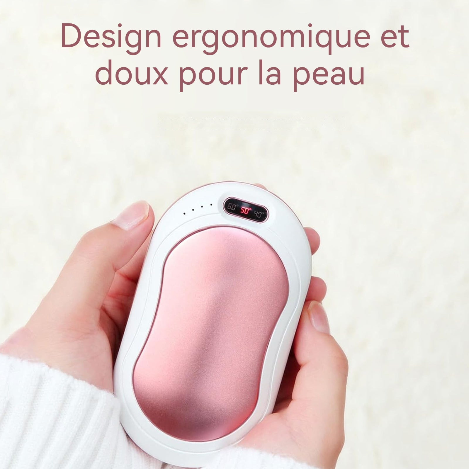 Chauffe-mains 11x6x3cm 10000mAh réglage à trois vitesses chauffage rapide en cinq secondes double usage compact et portable rose