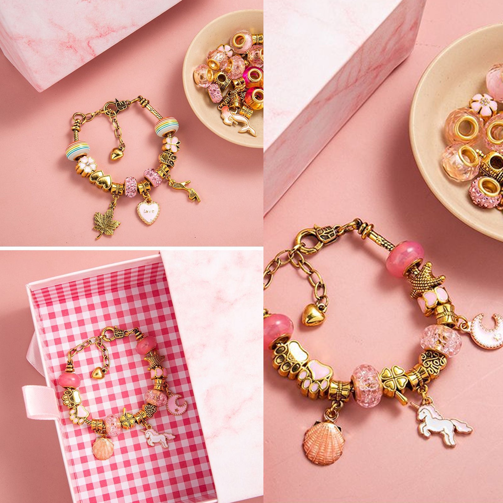 Charms bracelet kit 1 lot de 68 pièces jouet DIY charms kit charm bracelet making kit jouet fille 5 ans ensemble de bracelets exquis