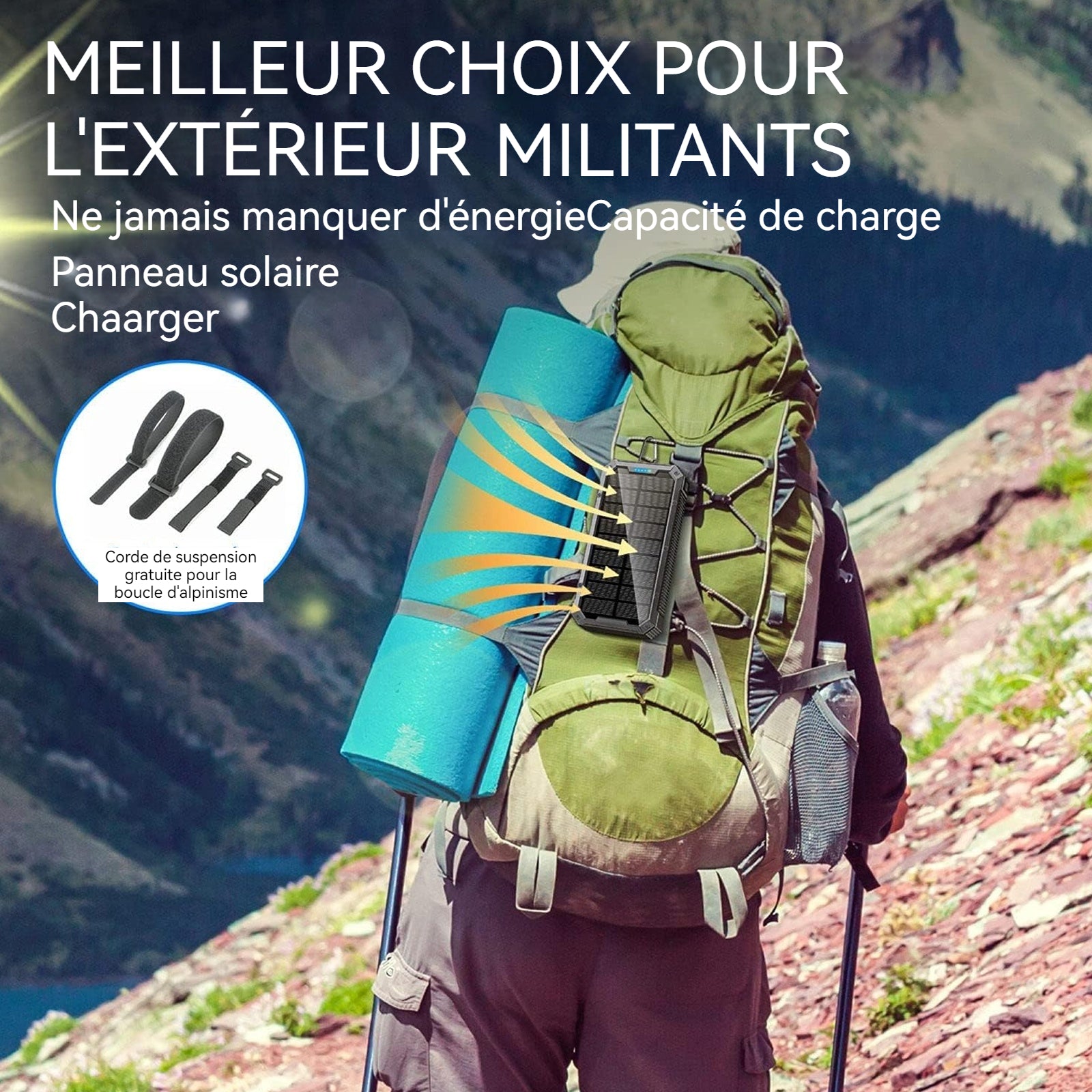 Batterie externe 368000mah 5w chargeur solaire portable chargement sans fil avec 4 usb sorties et 2 entrée avec lumière de camping