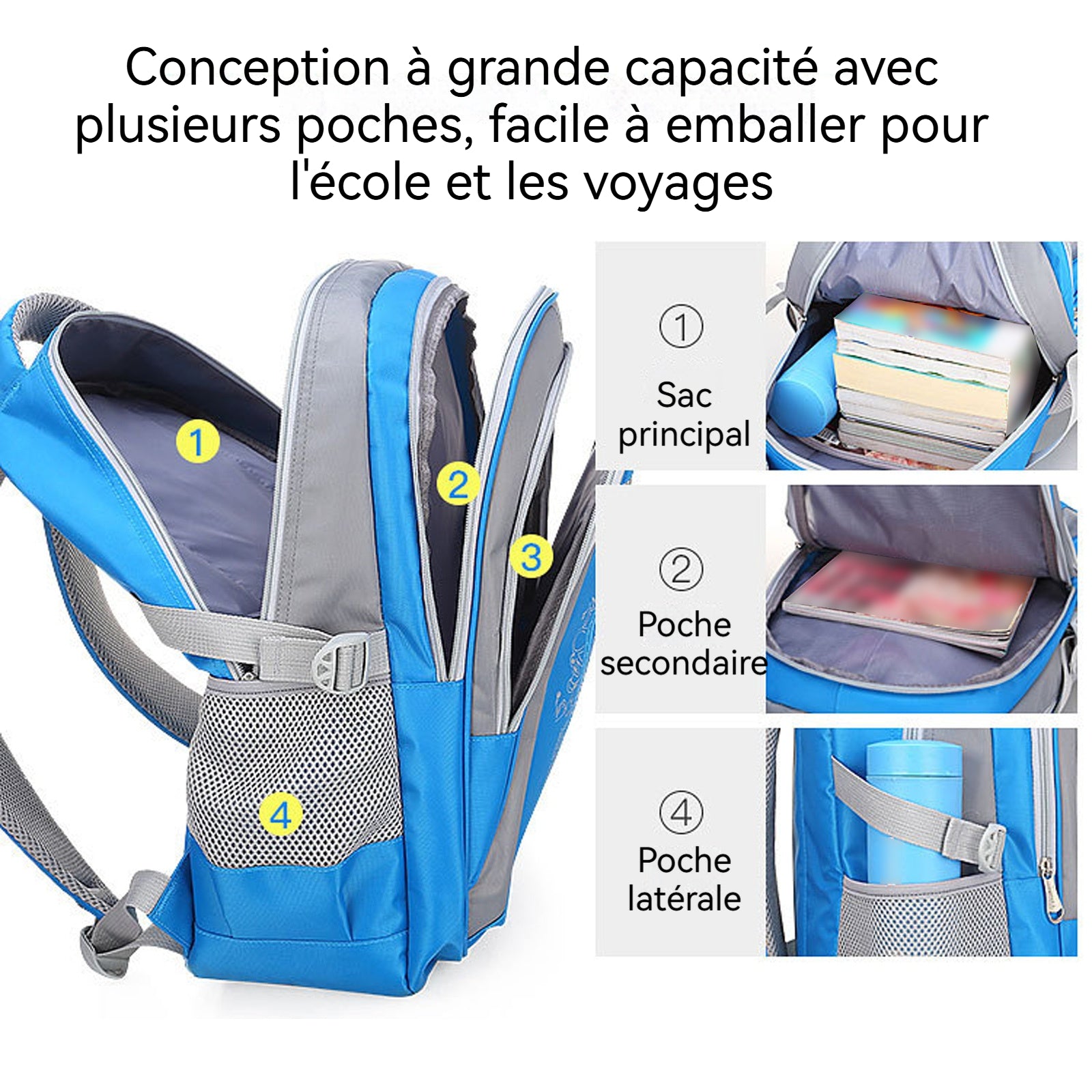 artable 45 x 30 x 20 cm grande capacité imperméable adapté aux garçons et aux filles du CP au CM2 cartable pour enfants rose