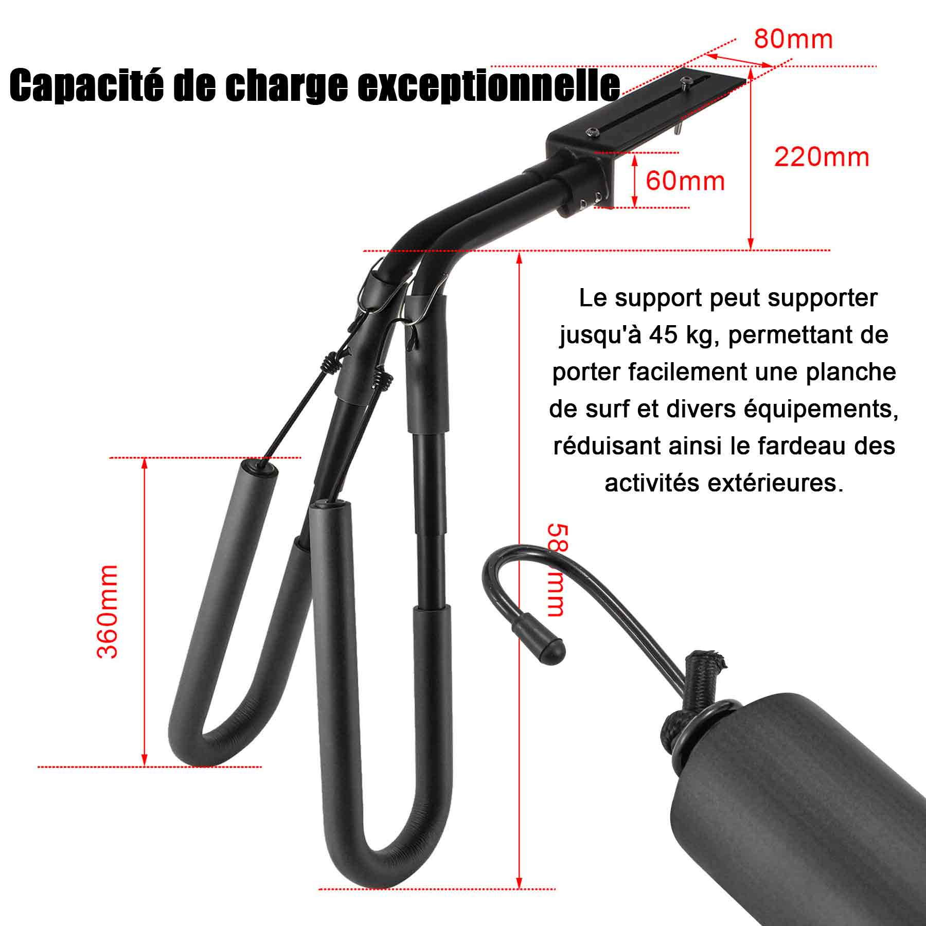 Support de planche de surf porte-panneaux à vélo réglable support de vélo léger support de planche de surf pour sports extérieurs