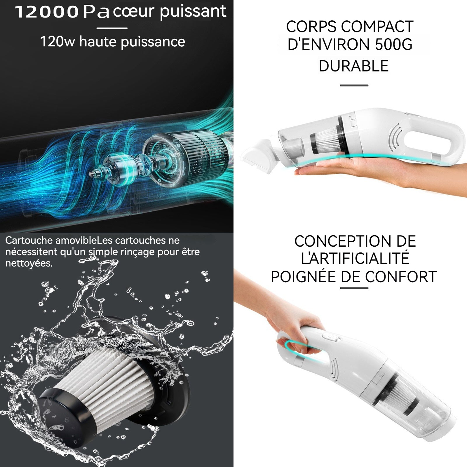 Aspirateur poil de chien 12000Pa 0.35L 120w chargement USB matériau ABS récipient aspirateur poil de chien chat professionnelle