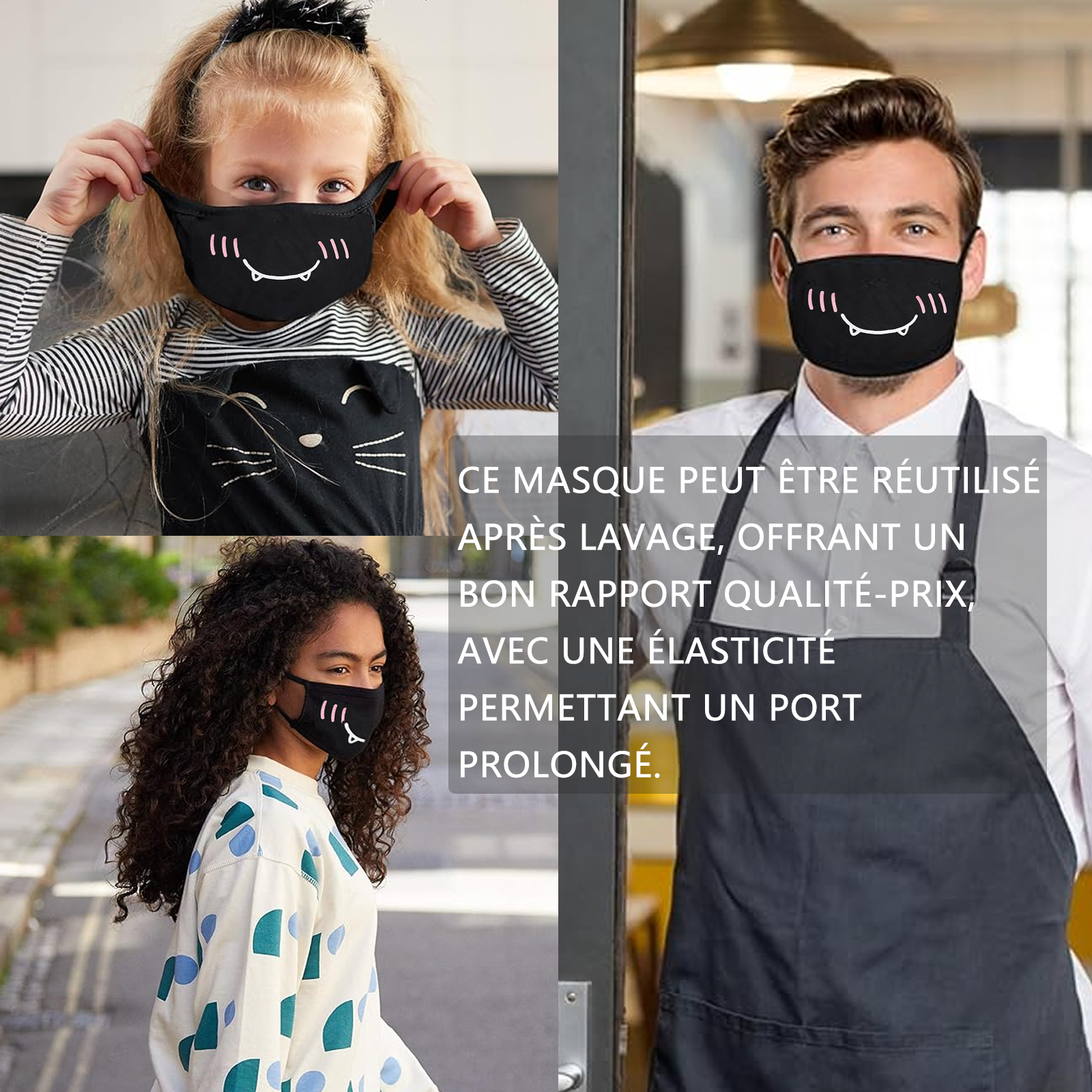 Masque facial 6 PCS filtration poreuse réutilisable et lavable coton masque en tissu anti-poussière respirant boucle d'oreille