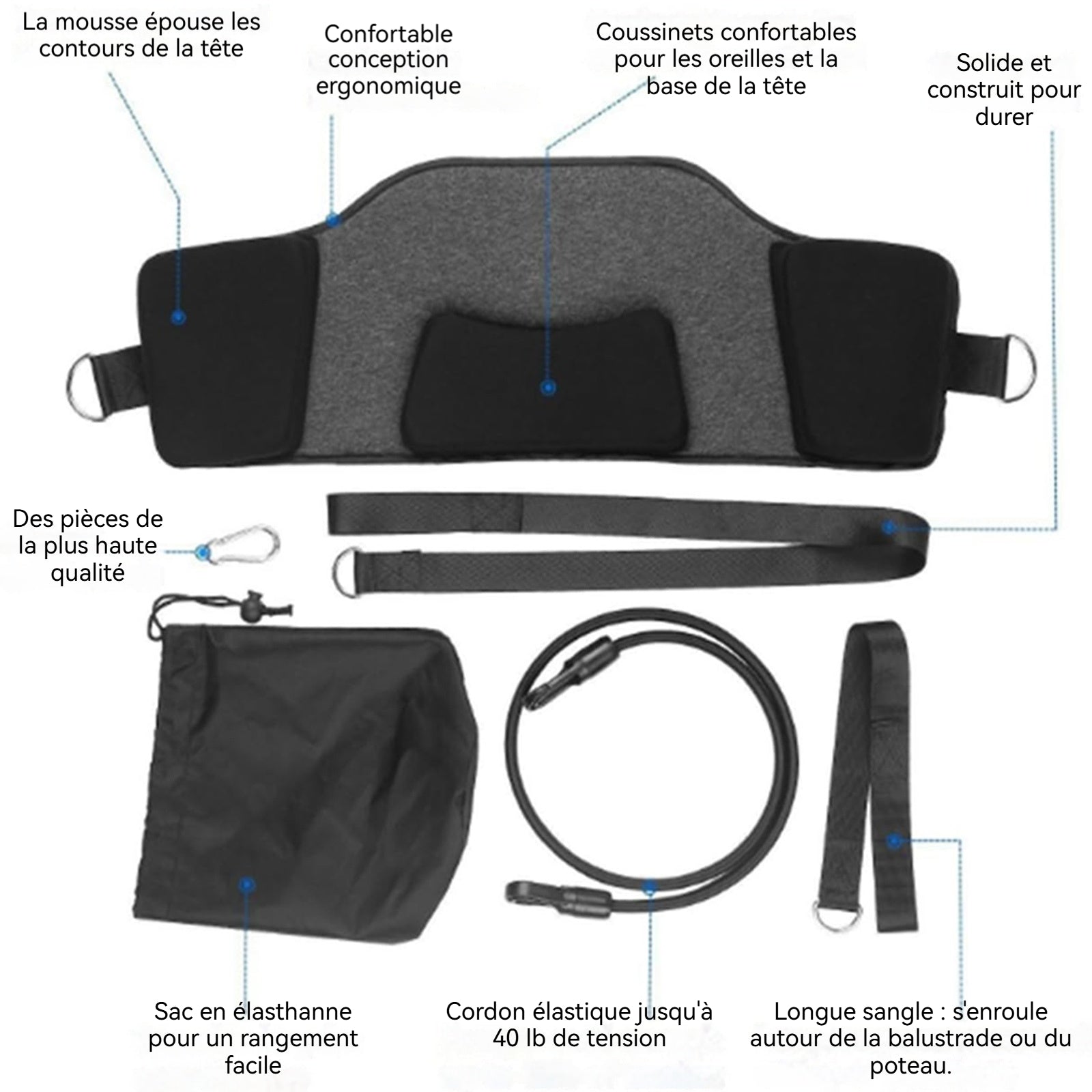 Hamac de cou portable traction cervicale pour soulagement de fatigue cou soulager la fatigue hamac cou avec bandoulière amovible