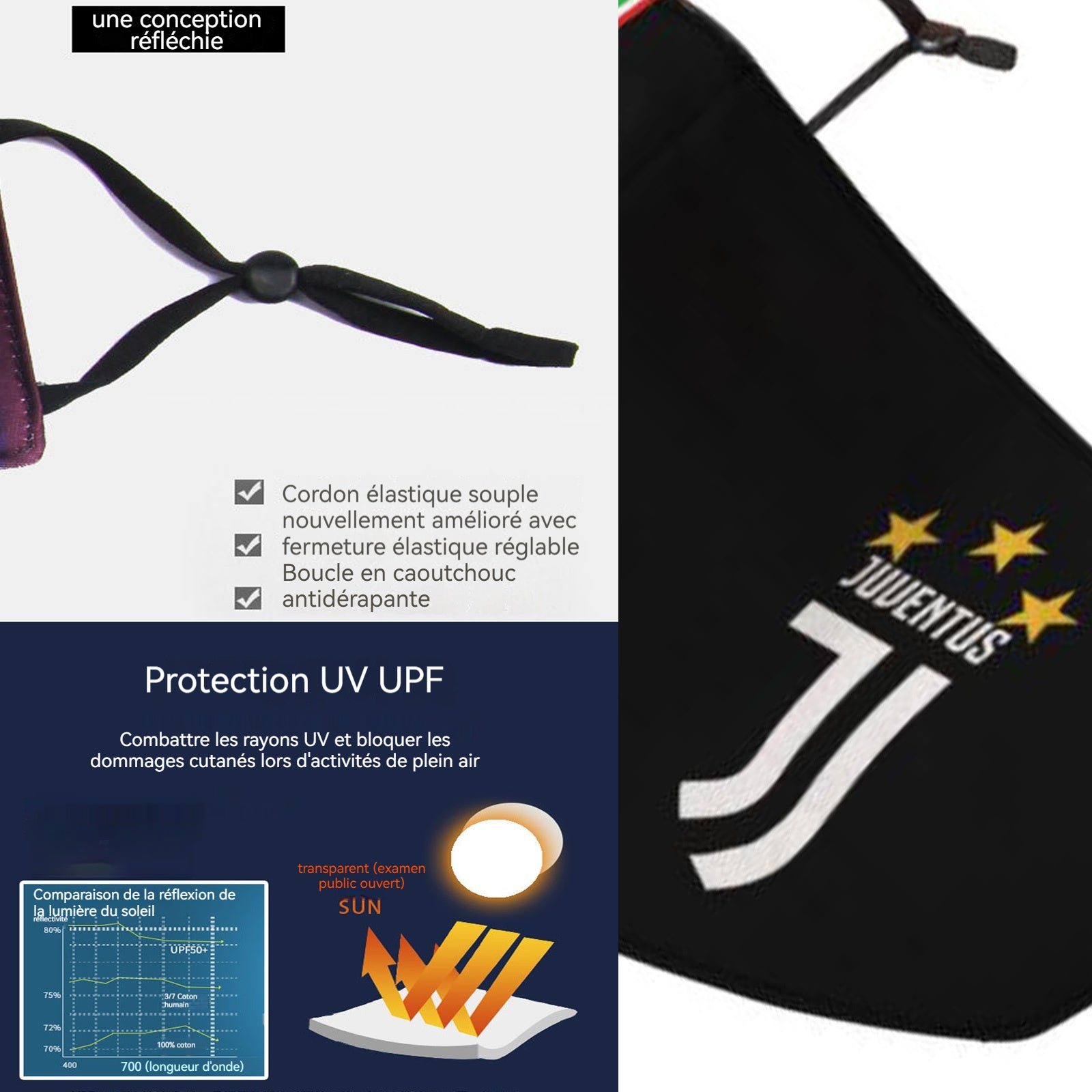Masque facial en soie glacée noir  football respirant et fin masque de cyclisme protection UV impression anti-poussière lavable