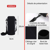 Housse verre d'eau anti-chute et isolation thermique adapté aux tasses de 1000 ml facile à transporter matériau durable noir