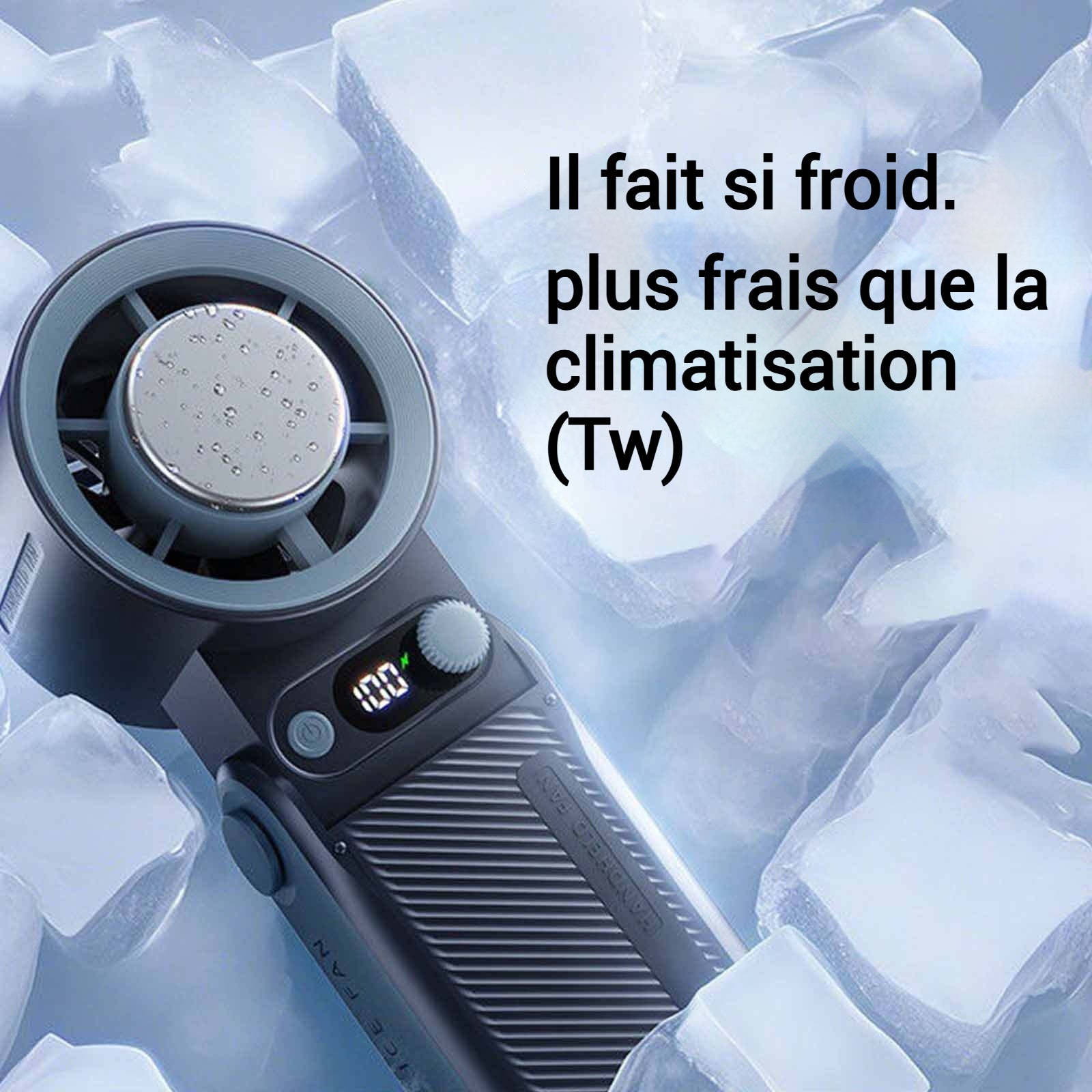 Ventilateur 5,2 x 5,7 x 17,8 cm refroidissement en 3 secondes 199 niveaux affichage numérique LED batterie longue durée pliable