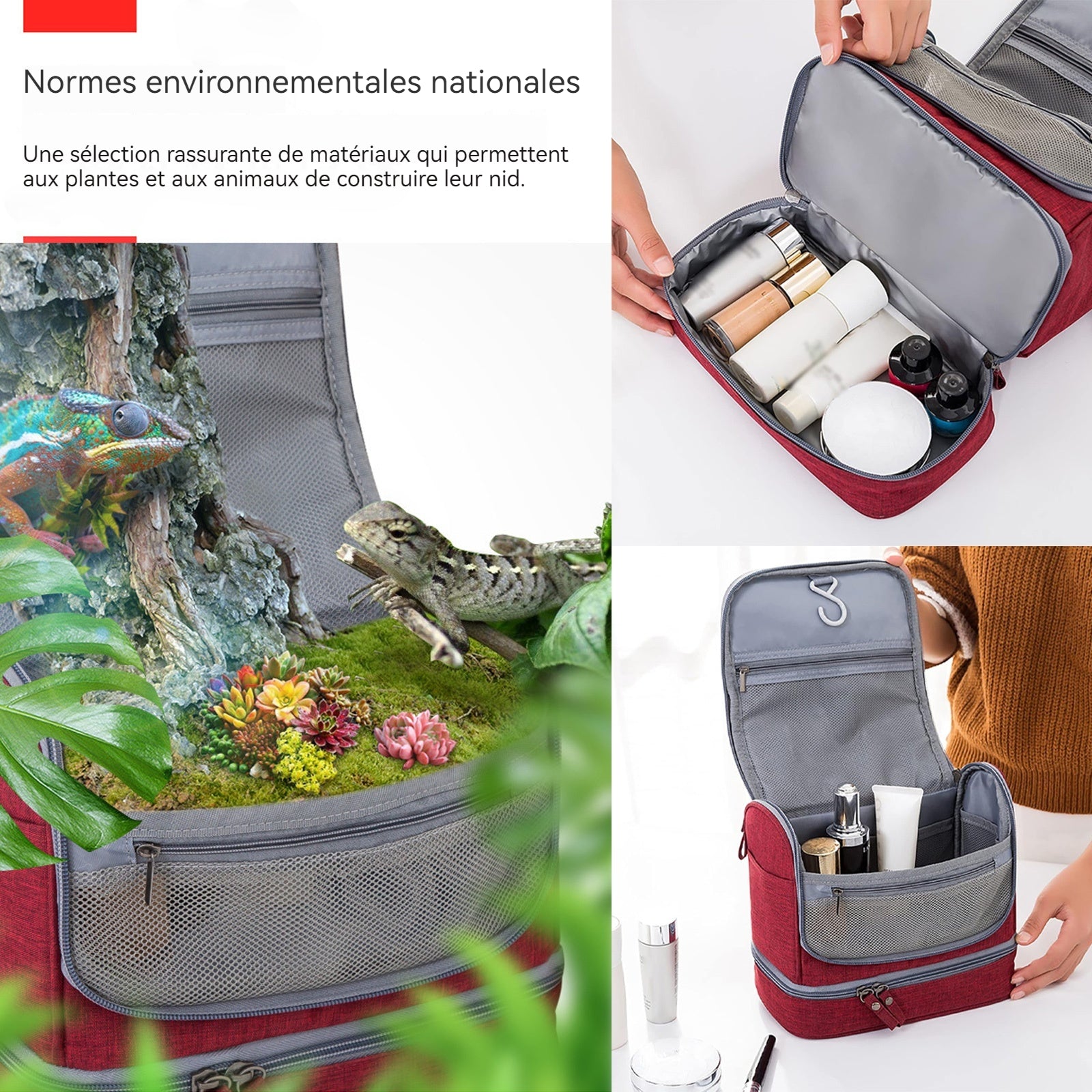 Trousse de toilette 13x21x25cm 600D toile oxford suspendu rouge trousse de maquillage étanche sac de voyage organisateur pratique