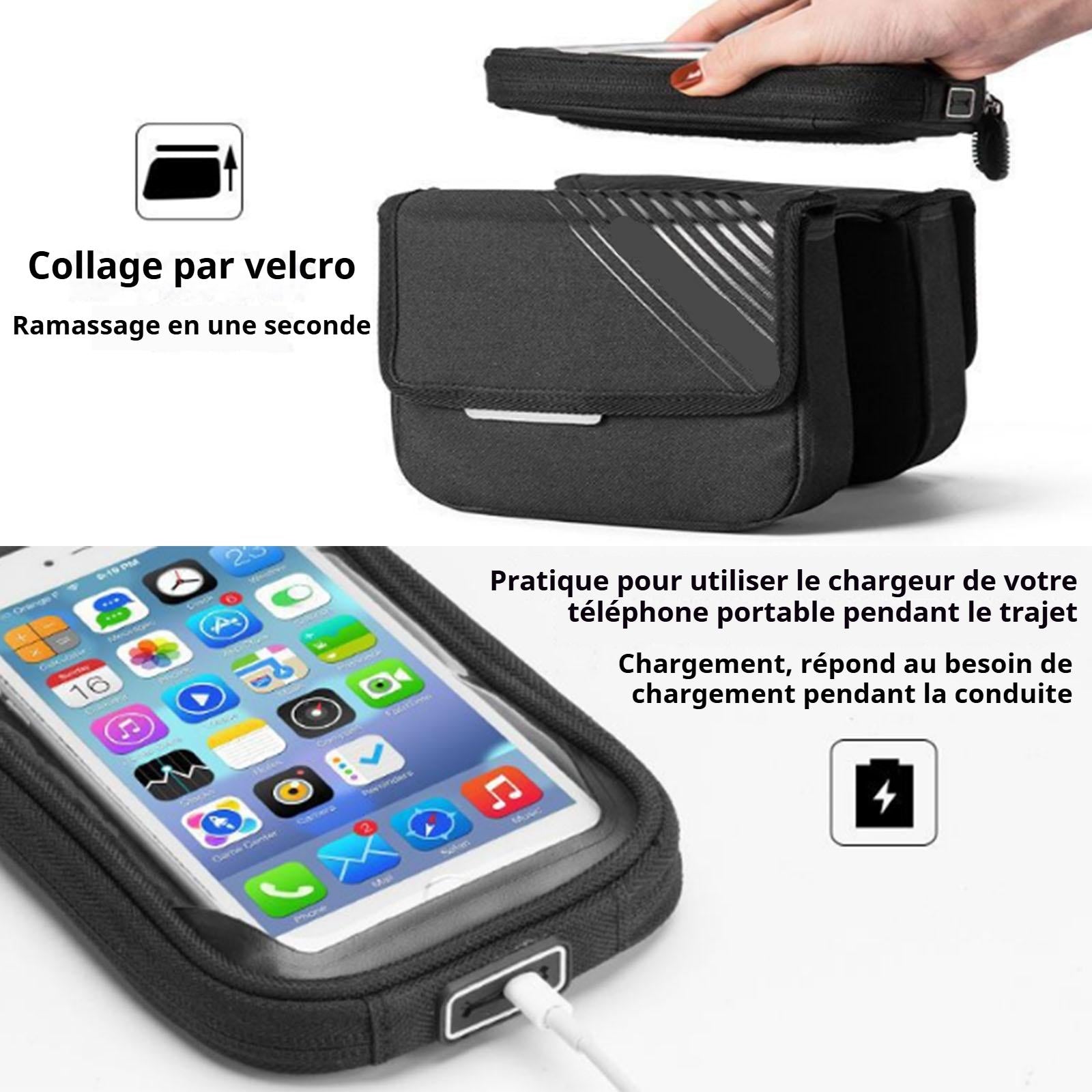 Sacoche velo 18x12cm poche pour téléphone amovible conception de grande capacité des deux côtés sac pour trottinette prise casque