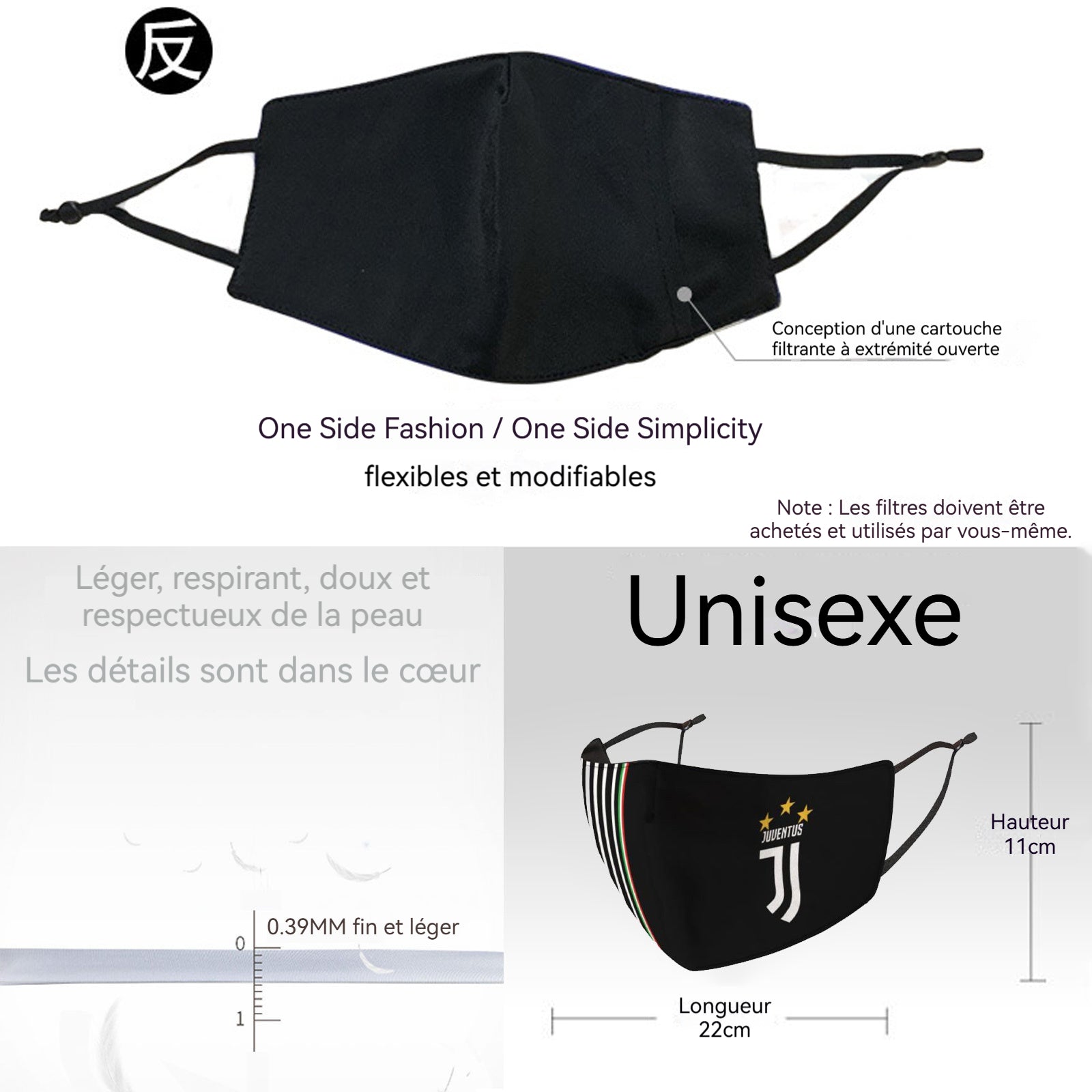 Masque facial en soie glacée noir  football respirant et fin masque de cyclisme protection UV impression anti-poussière lavable