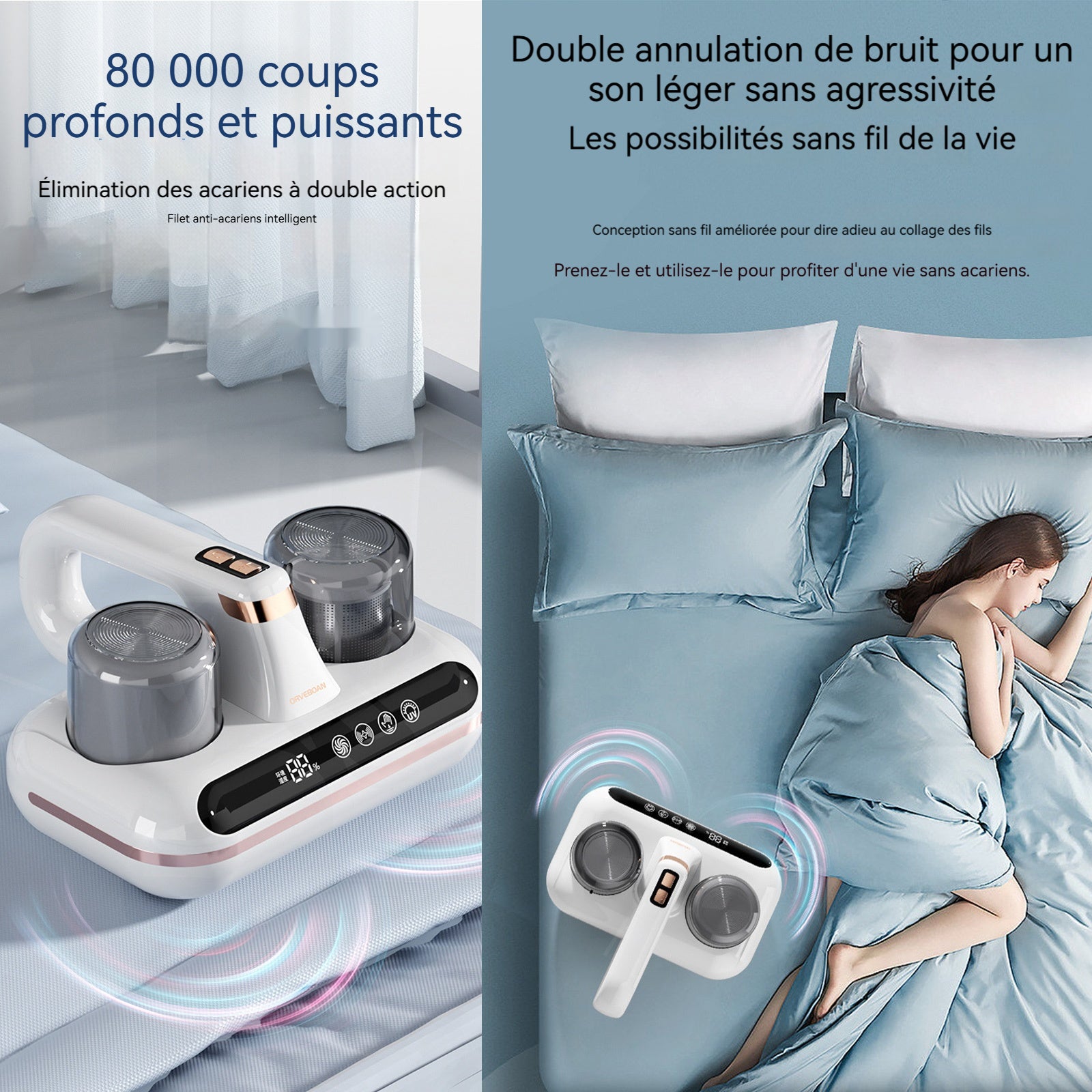 Aspirateur anti acariens 1800mah 10000pa afficher l'humidité LED écran 2 niveaux aspirateur à main avec 210ml boîte à poussière