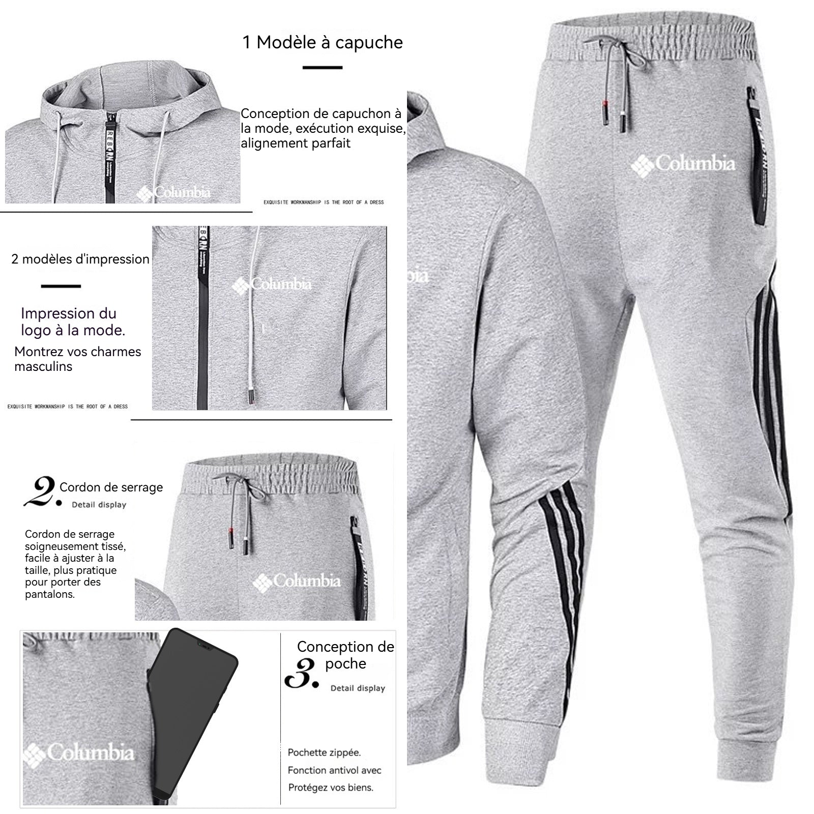 Track suits for men set ensemble de sweat-shirt à capuche gris et pantalon décontracté sweat a capuche homme convient à la course