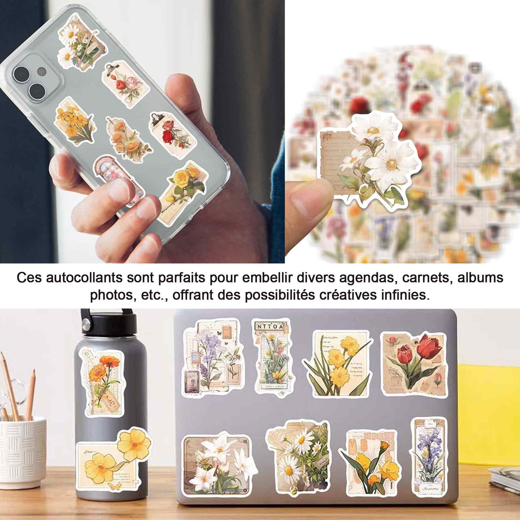 Autocollants 40 feuilles stickers scrapbooking vintage exquis album photo carnet déco autocollants pour les mains fleurs botaniques