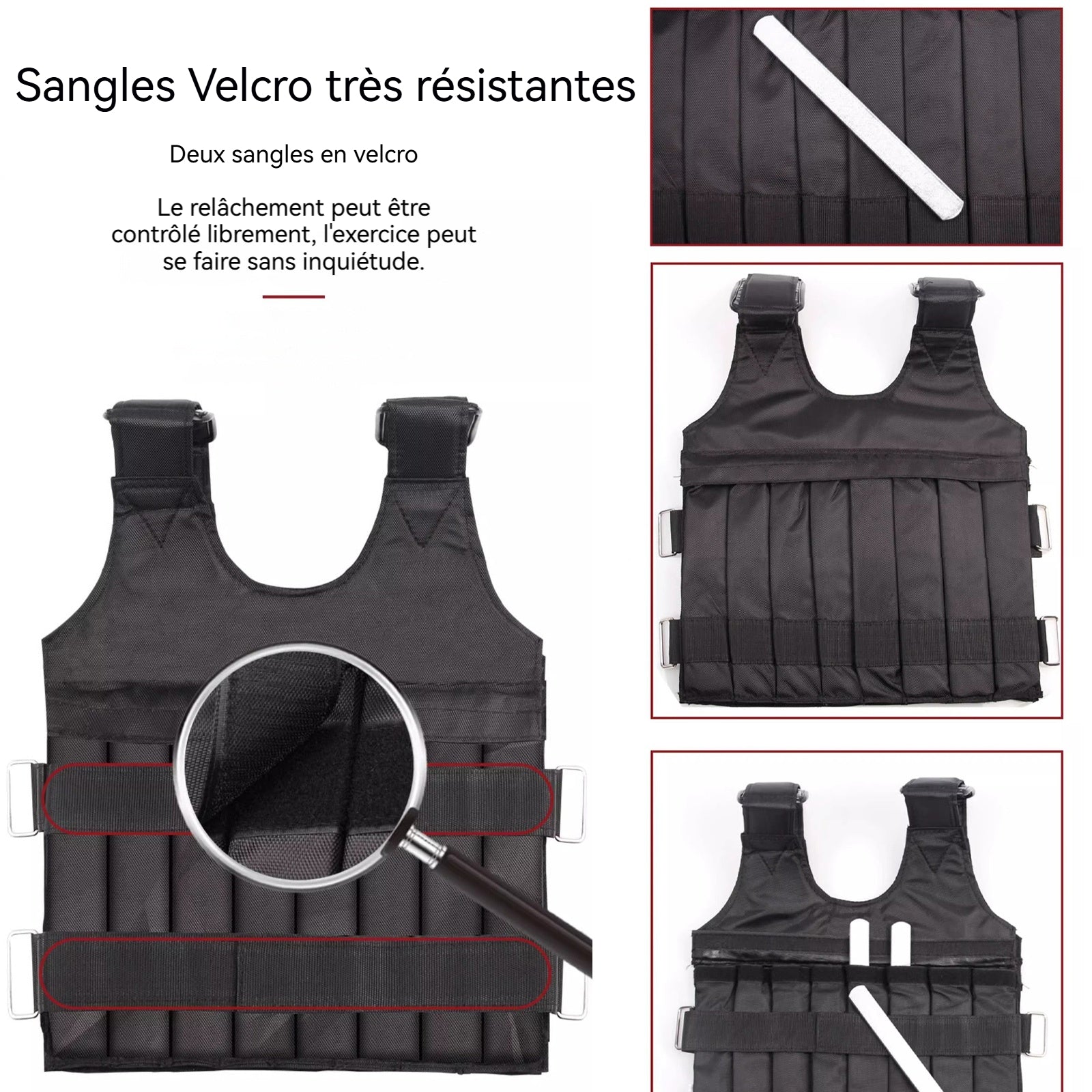 Gilet lesté 55x44cm 50kg gilet lesté réglable veste lestée convient à divers exercices de fitness gilet d'équipement de fitness