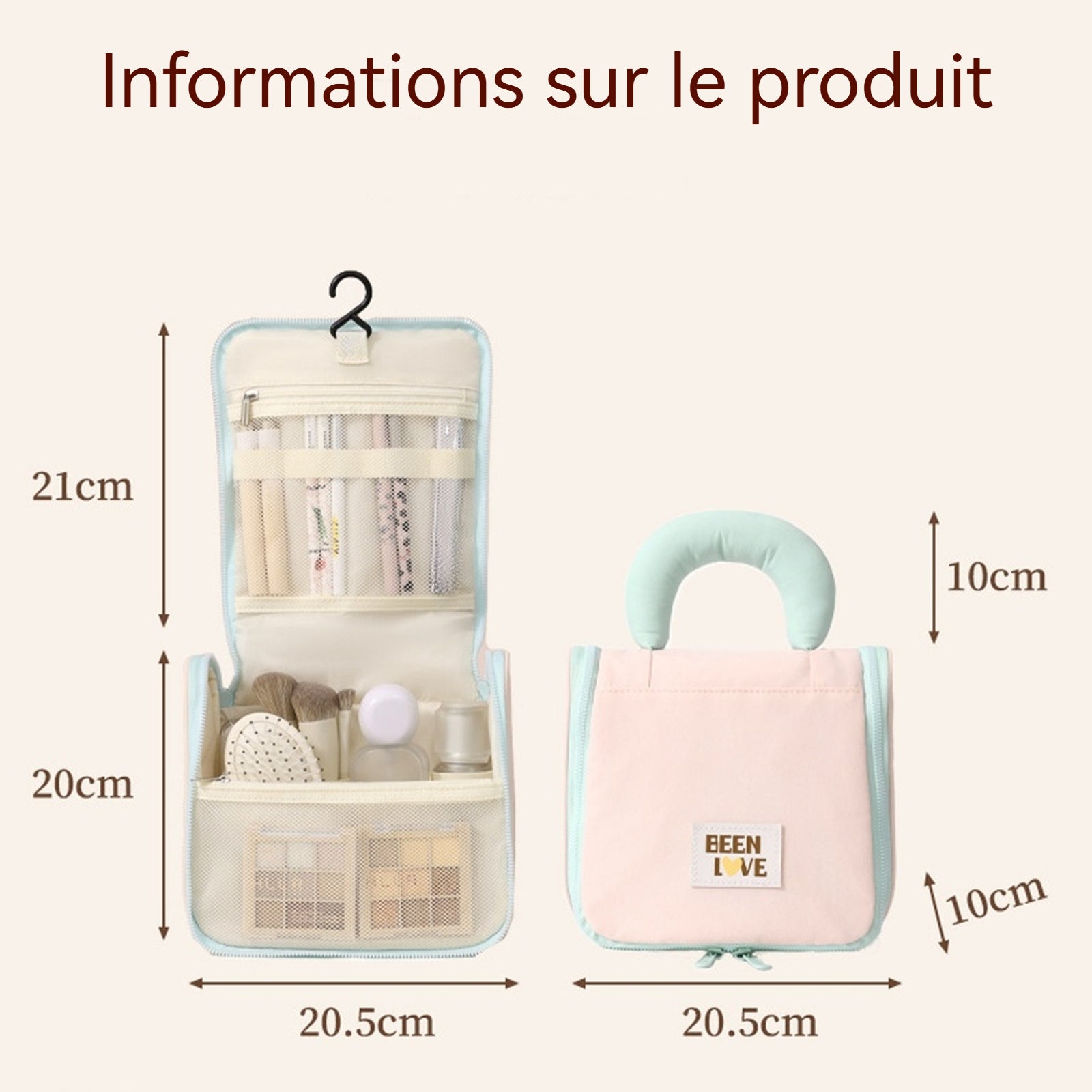 trousse de toilette voyage 152g Imperméable Nylon Cintre Grande capacité Résistant à l'abrasion Portable Trousse de Toilette Femme