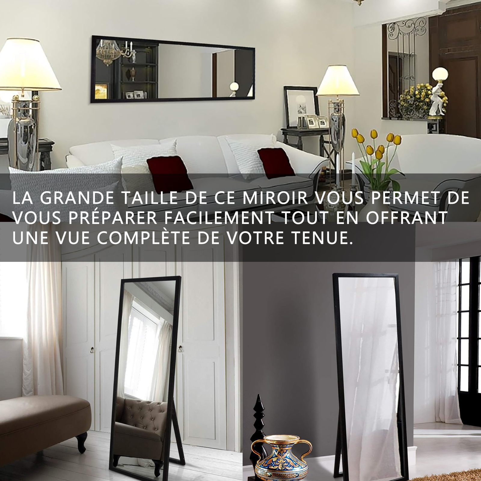 Miroir sur pied 124.8 x 34.8 x 3 cm miroir pleine longueur Miroir pleine longueur miroir de sol mural miroir de chambre à coucher