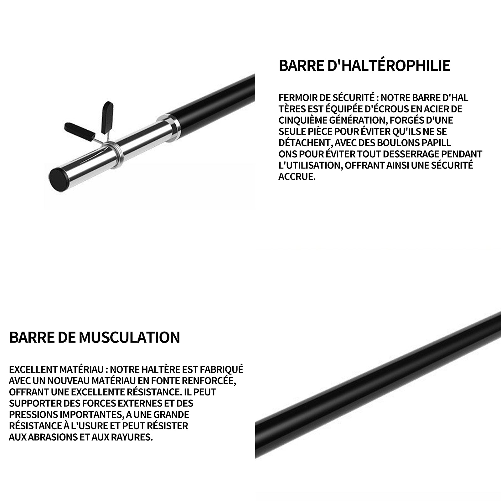Barre d'haltères 140 cm diamètre 3 cm barre Zhiao mousse de fitness à domicile haltère longue galvanoplastie poids net 2.1 kg