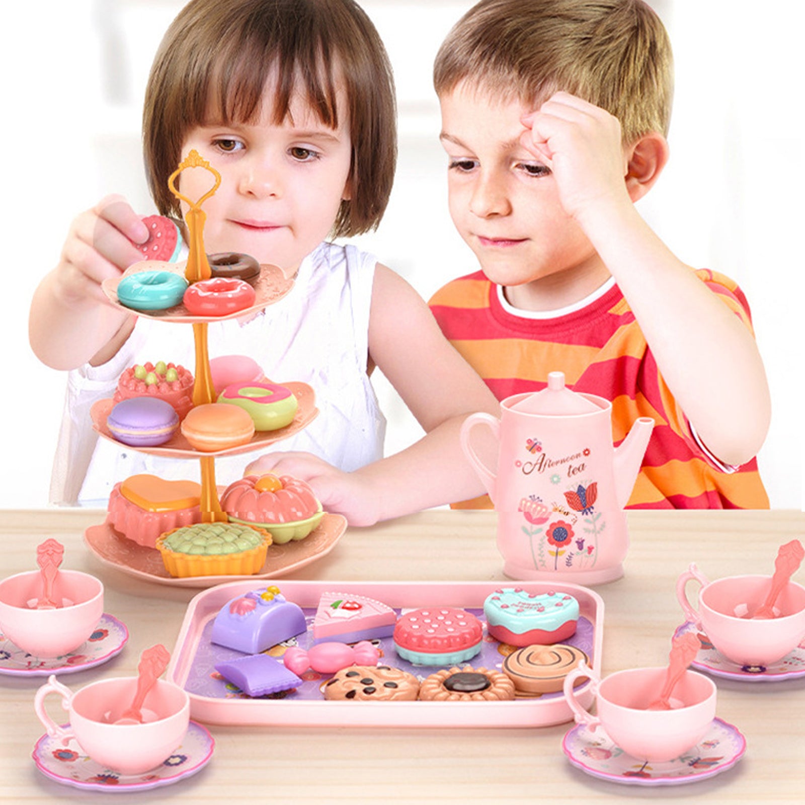 Jouet ensemble de 46 pièces thé de l'après-midi coffret cadeau pour enfants maison de jeu convient aux enfants de 3 ans et plus