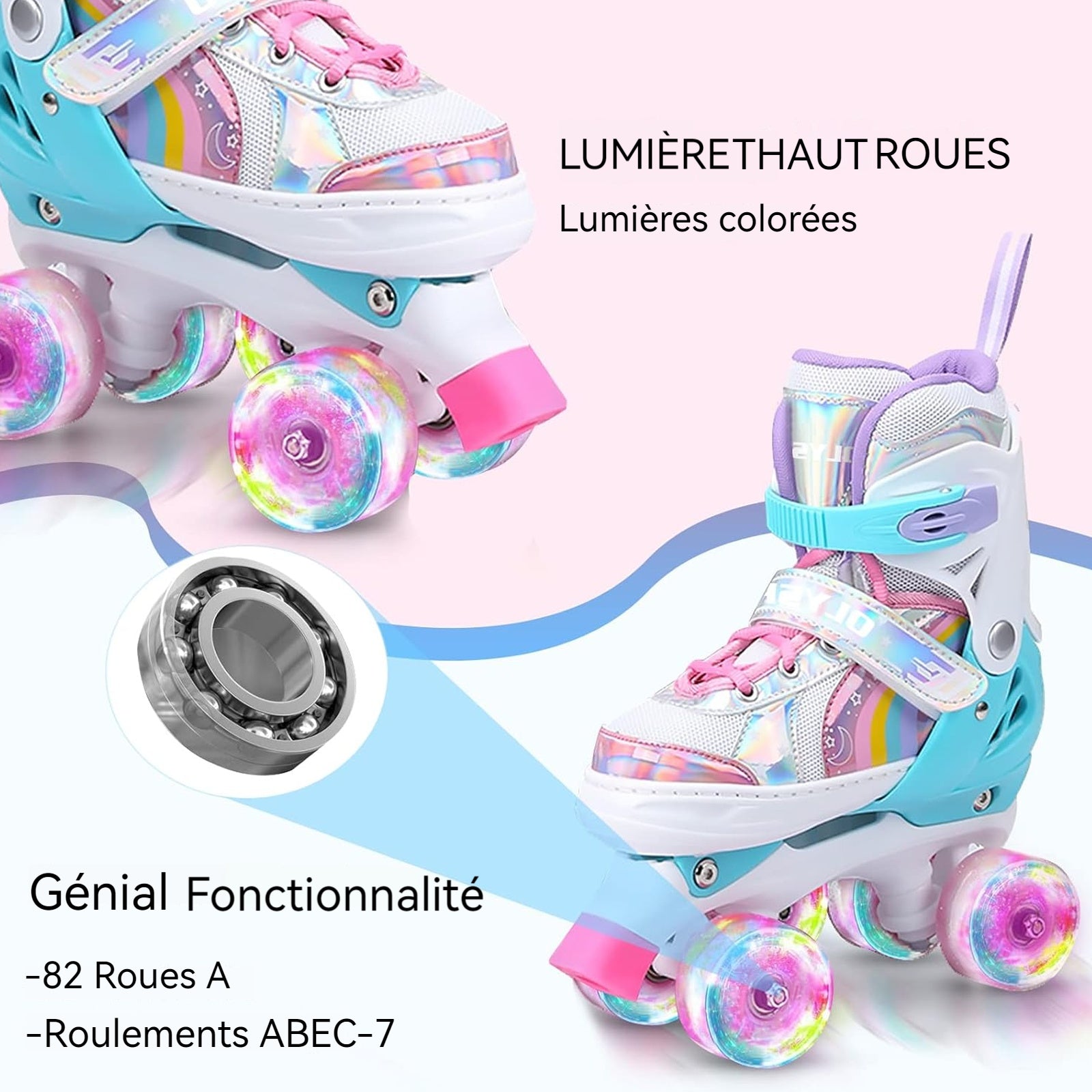 Patins à roulettes S 31-34 4 Taille Réglable avec 8 Roues Lumineuses débutants pour Roller Enfant Fille et Garçons Roller Enfant
