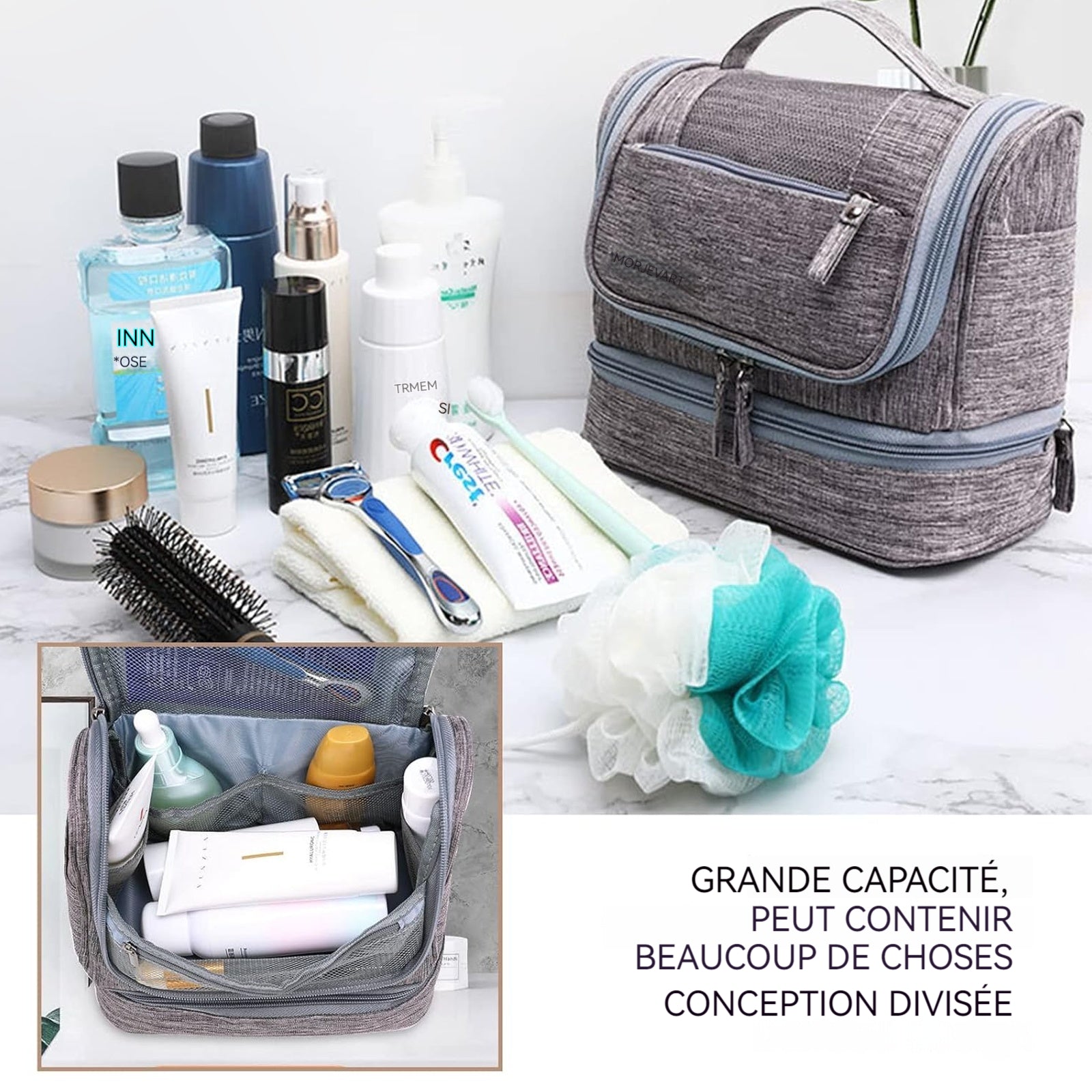 Trousse de toilette 13x21x25cm 600D toile oxford suspendu trousse de maquillage étanche sac de voyage organisateur avec poignée