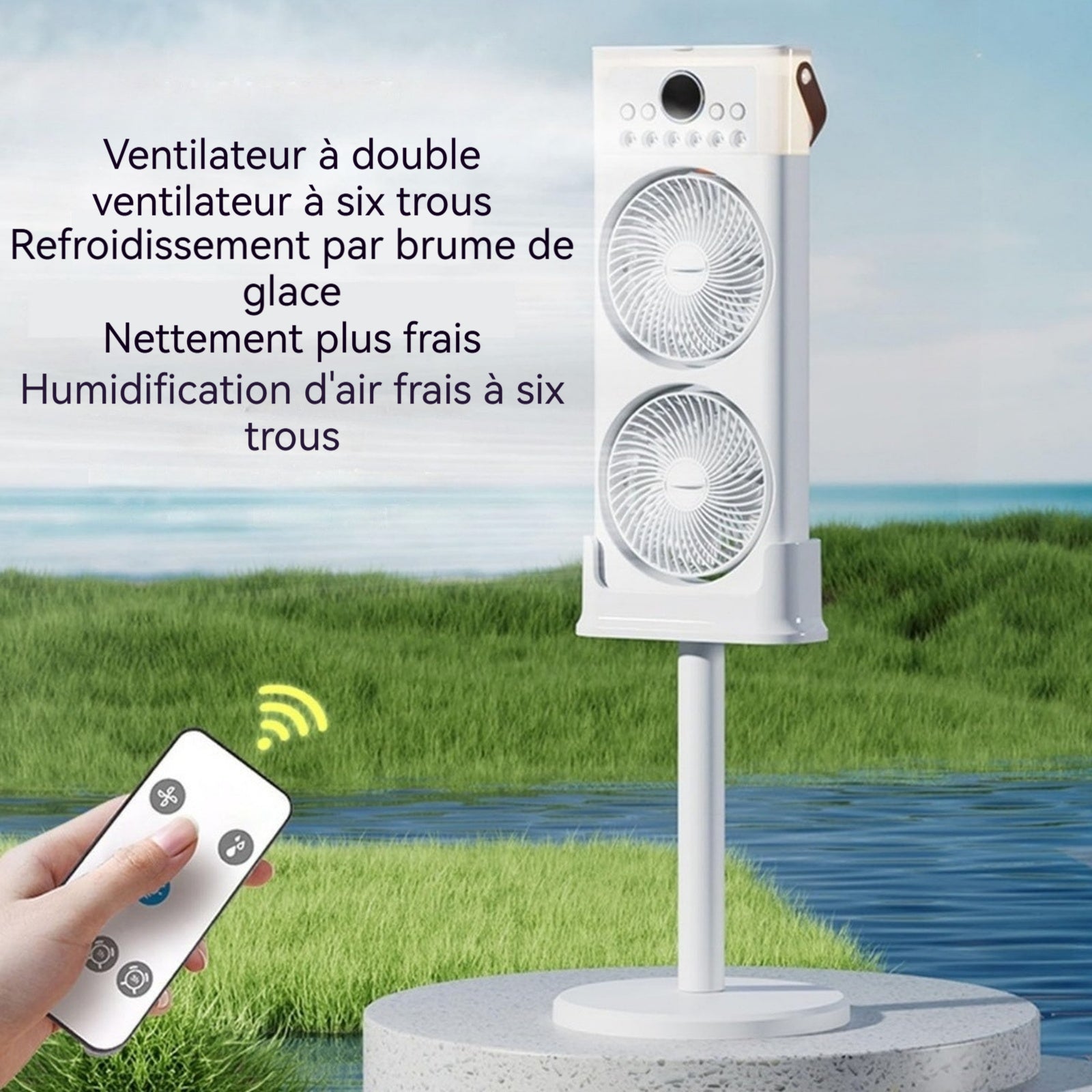 Ventilateur 90 cm 650 ml Prise USB Trois formes Temporisation libre Double ventilateur à 6 trous Ventilateur de pulvérisation