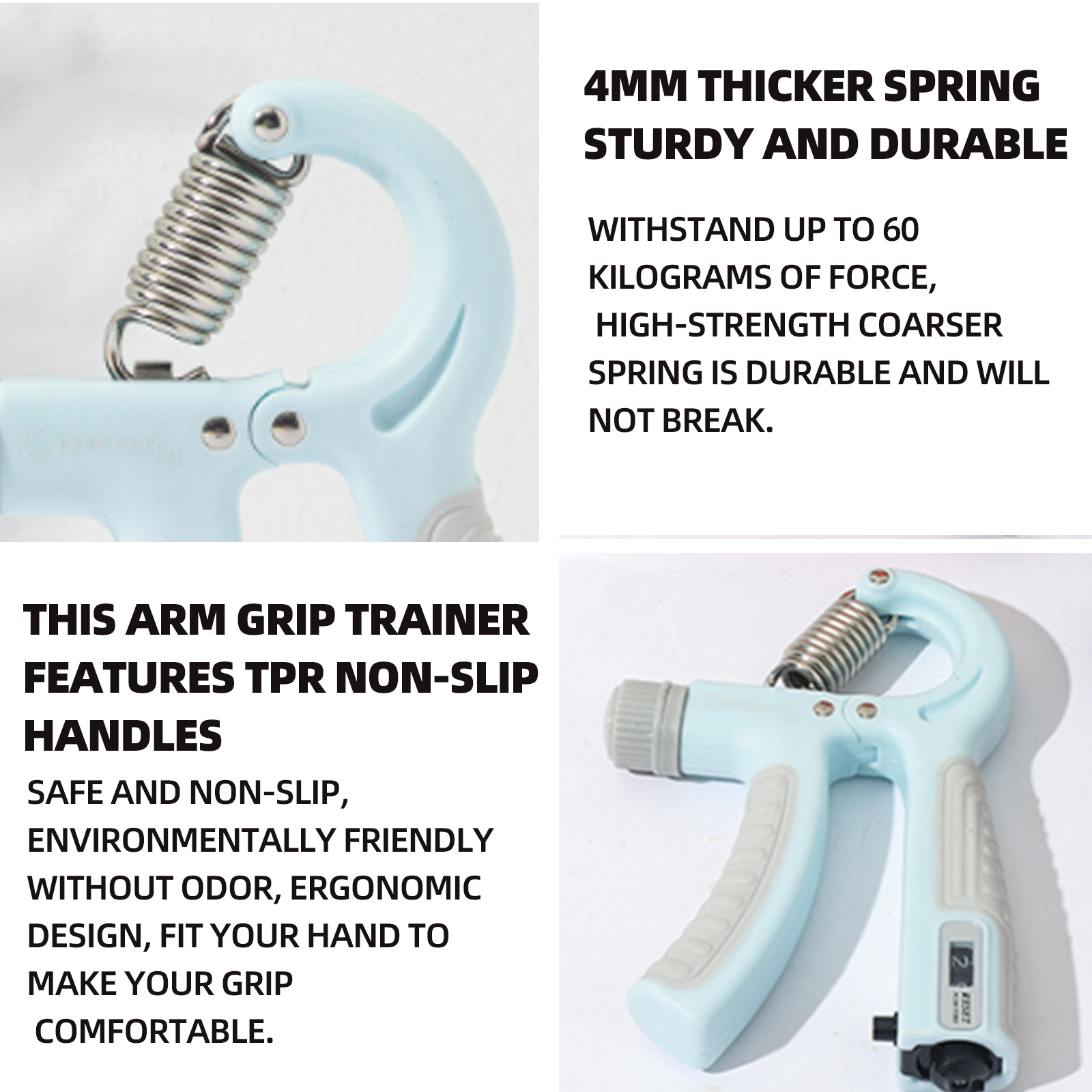 Hand grip force de préhension réglable force de préhension 5-60 kg renforçateur de bras design ergonomique antidérapante Bleu ciel