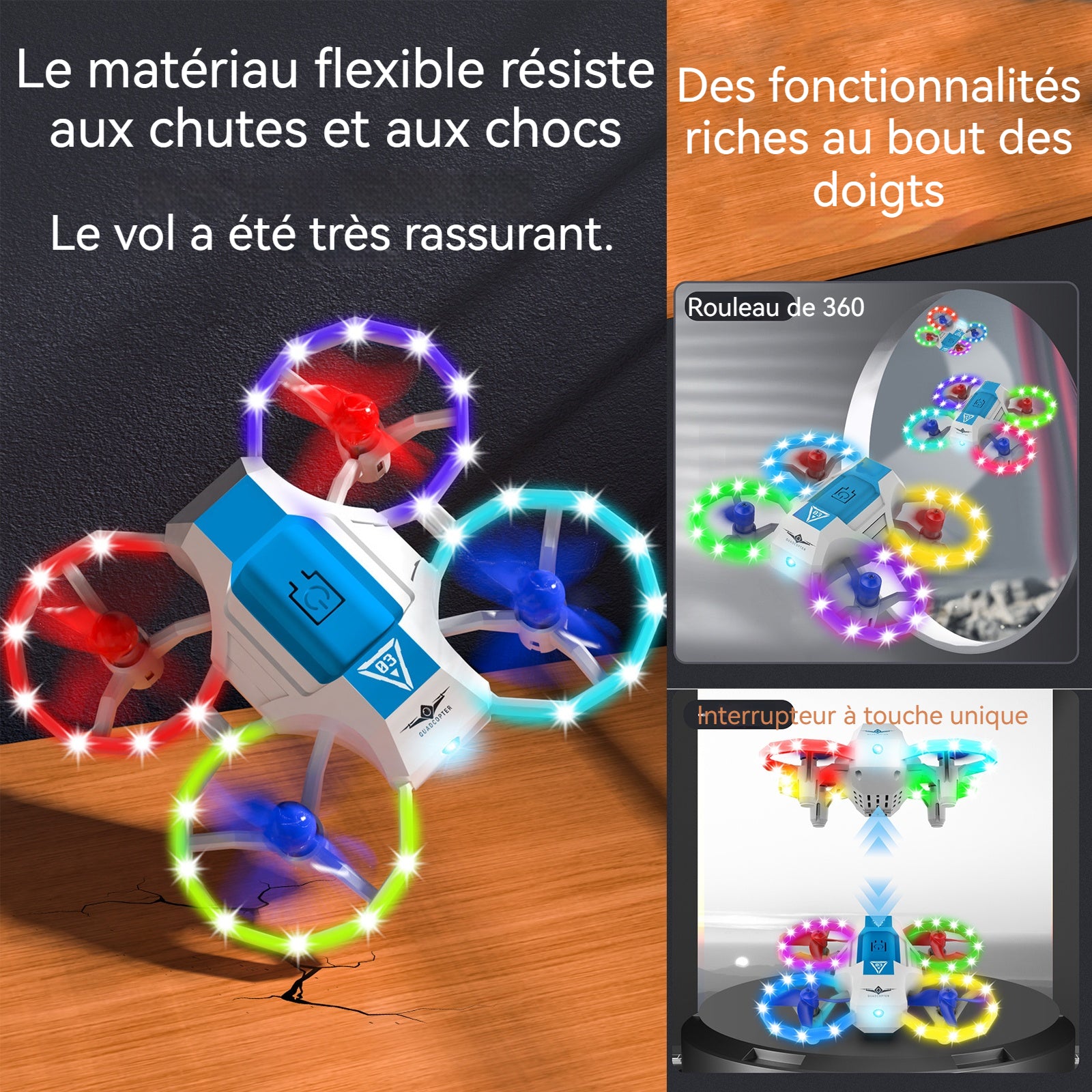 Jouet Volant 2.4GHZ Télécommande résistante aux chutes Commande vocale Hoverable Portable Lumières colorées Mini drone pour enfants