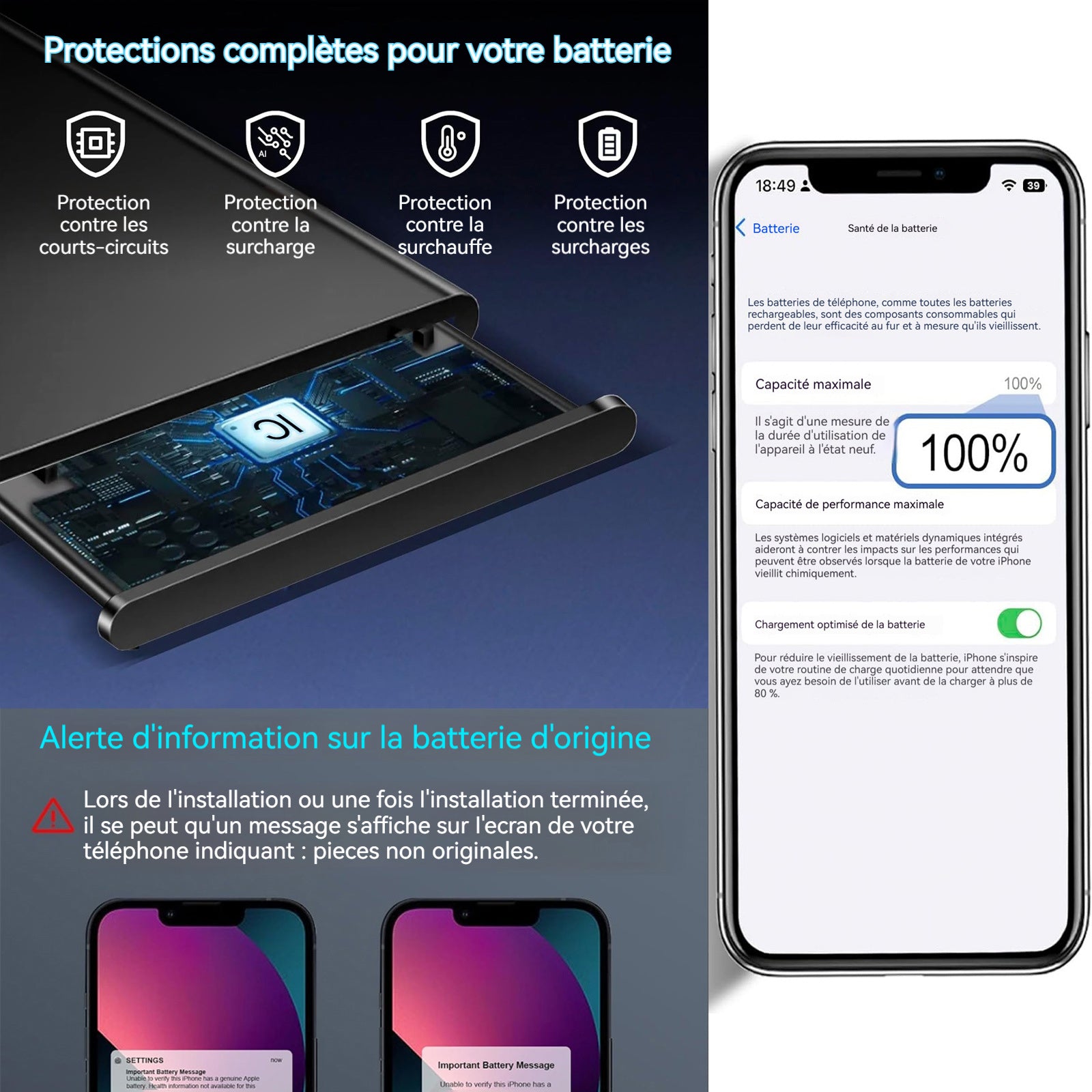 Batterie Premium de Remplacement pour iPhone 13 Pro Max 4352mAh Identique à l'Original Kit d'Outils de Remplacement et Instructions
