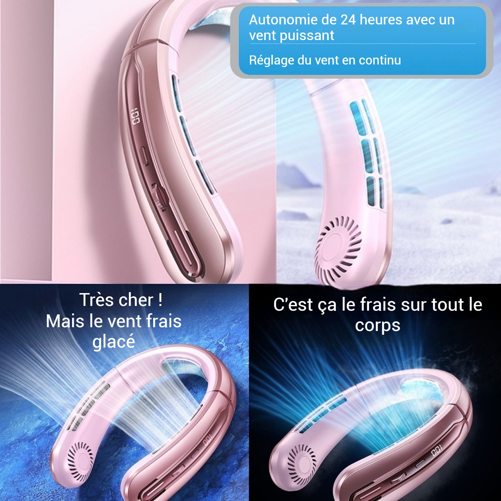 Ventilateur 100 vitesses 25 heures d'autonomie double affichage numérique refroidissement porcelaine glacée réduction du bruit