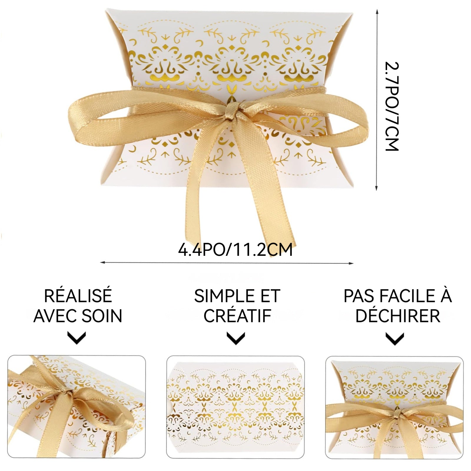 Boîtes cadeaux 9 cm 50 pièces Estampage or et argent Papier Avec ruban Crée une ambiance festive Idéal pour les fêtes Boite dragee