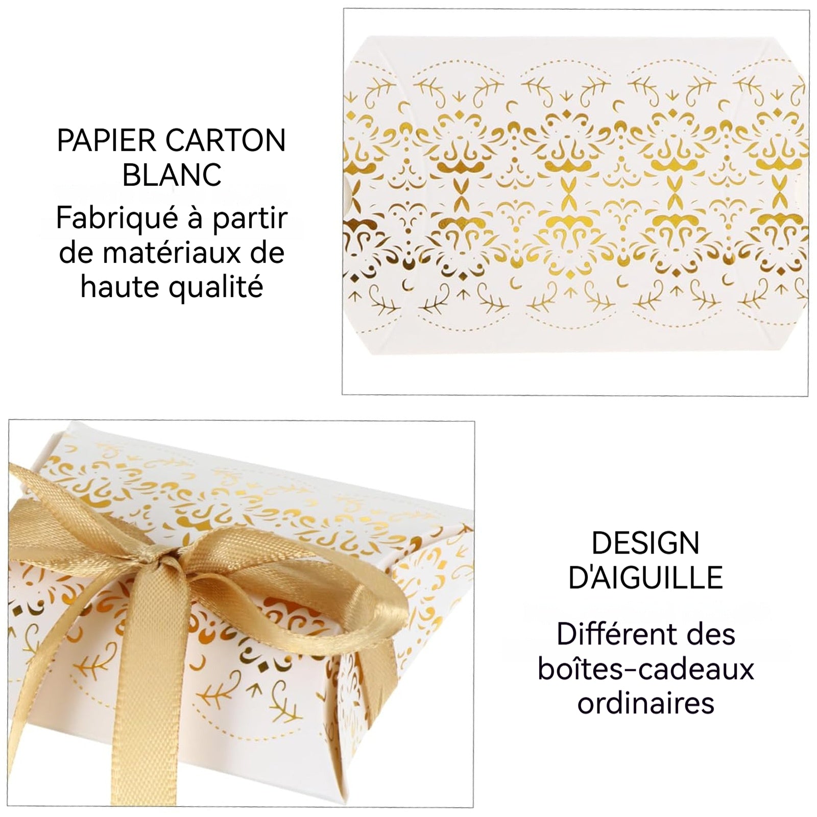Boîtes cadeaux 9 cm 50 pièces Estampage or et argent Papier Avec ruban Crée une ambiance festive Idéal pour les fêtes Boite dragee