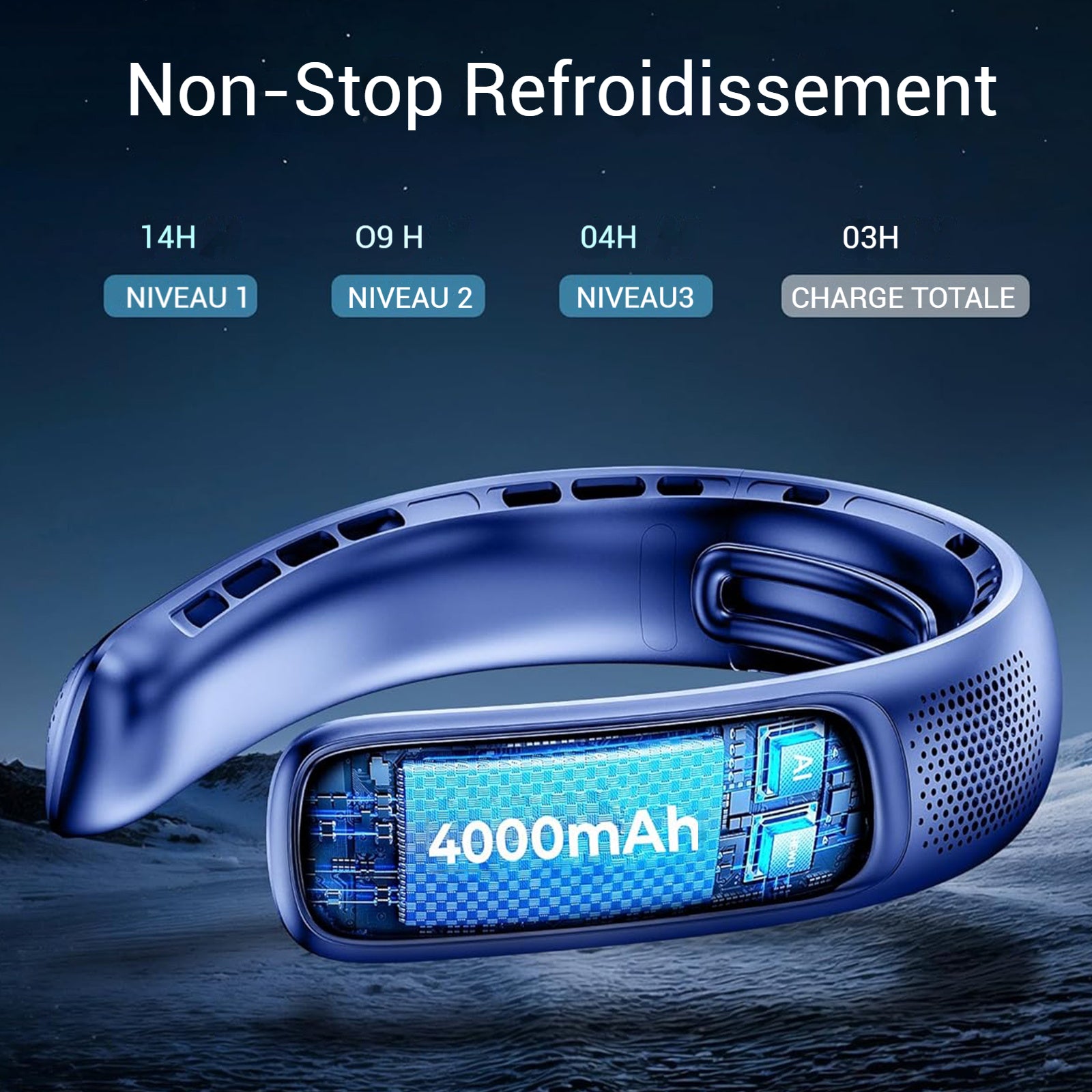 Ventilateur de cou sans fil 4000mah 5600rpm 5w avec affichage numérique 3 vitesses réglable ventilateur portable éventail de cou