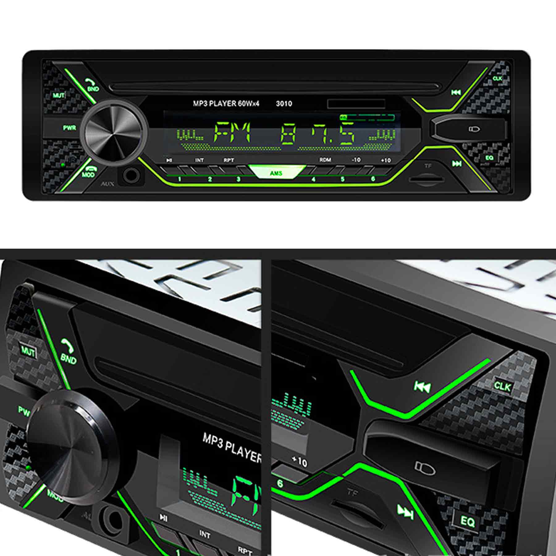 Autoradio bluetooth 60wx4 12V bluetooth radio FM stéréo lecteur mp3 fonction mains libres appels téléphoniques radio voiture FM