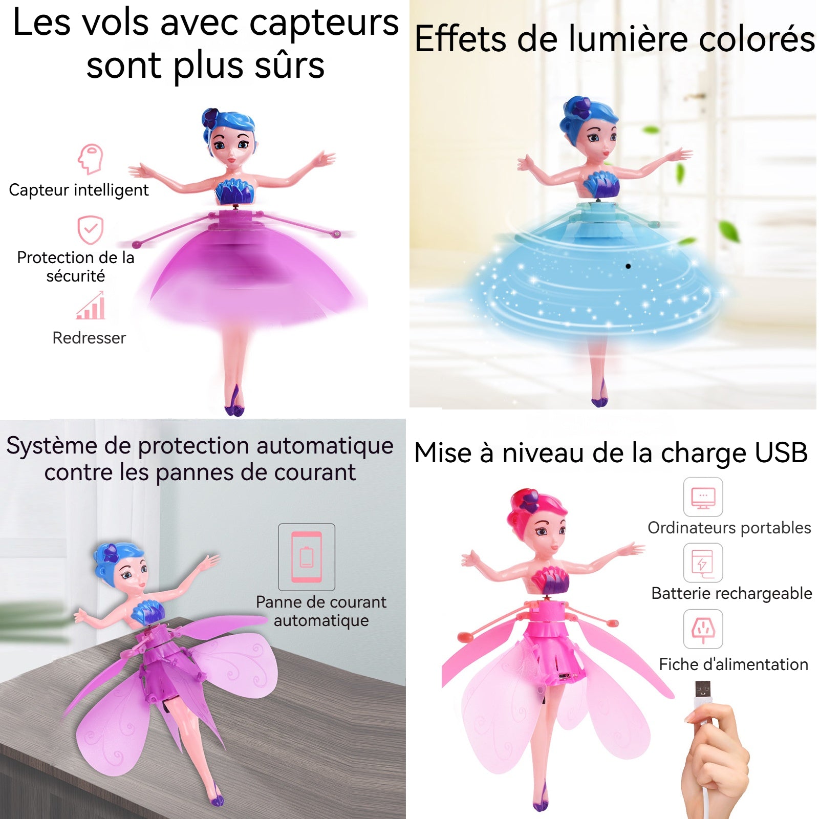 Jouet Volant 3pcs Flying Fairy Styling Hovering Colourful Safety USB Charging Eco-friendly Drop-proof  Mini drone pour enfants