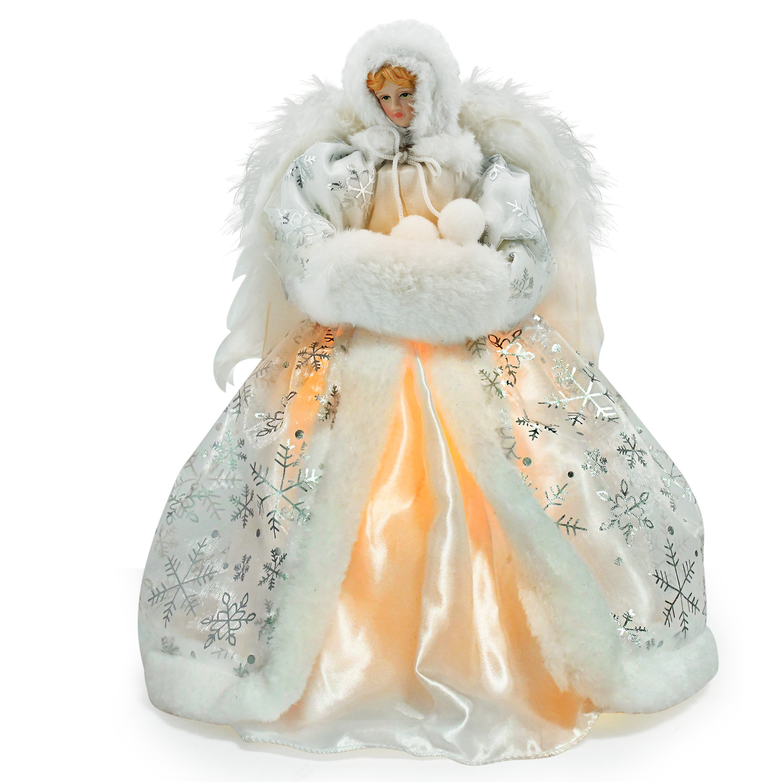 Ornements 30x17x17cm décoration d'arbre de noël pendentif en haut d'arbre de poupée ange blanc livré avec des effets de lumière