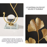 Ornements 25,5x16x6cm boule de cristal à feuilles en métal décoration de bureau pour la maison et le salon petits objets decoratifs