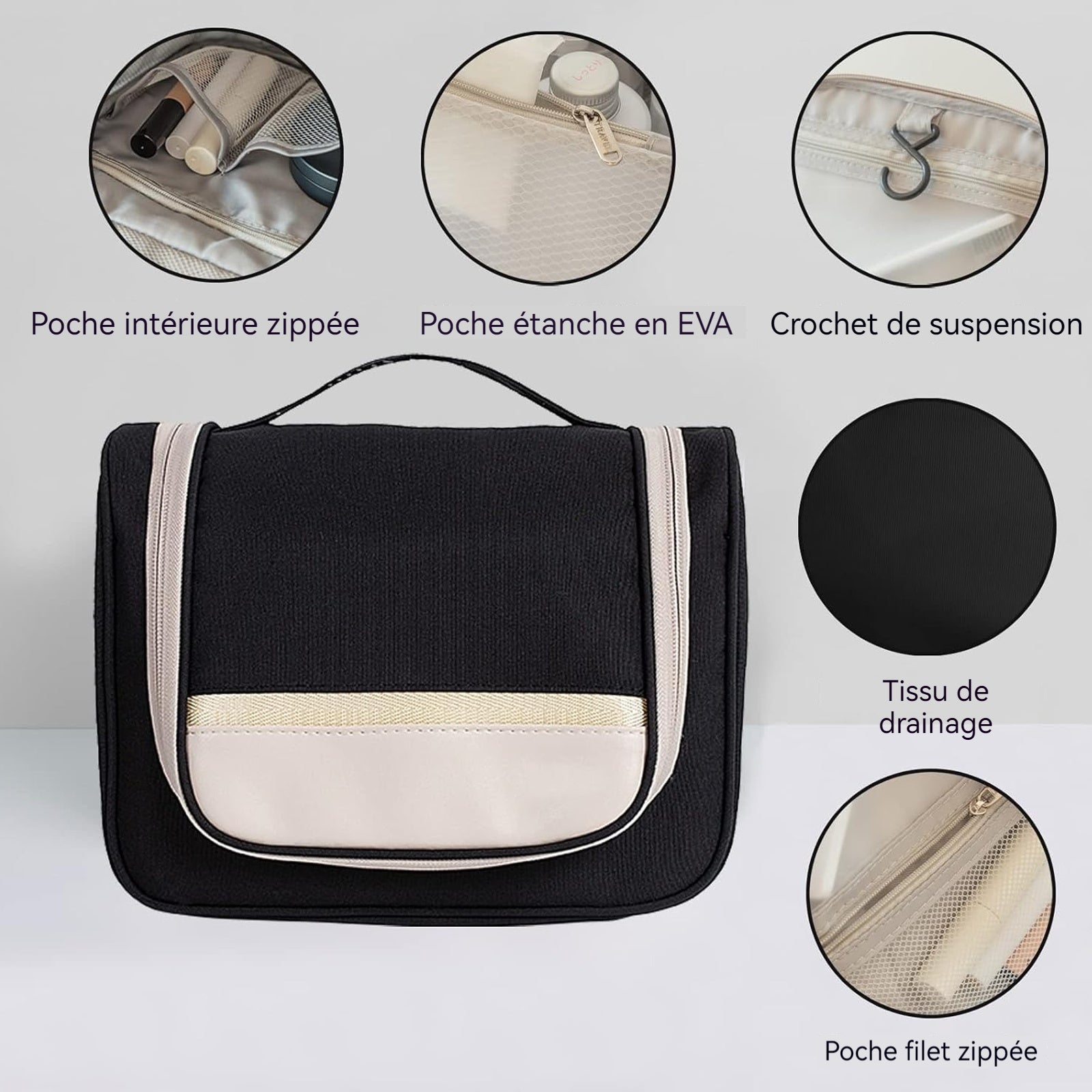 Trousse de toilette 23x25x11 cm tissu sergé double face suspendu trousse de maquillage étanche sac de voyage organisateur pratique