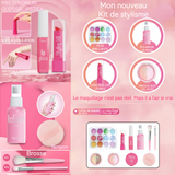 Maquillage enfant fille 10pcs jeu de faux maquillage pour filles rose coffret maquillage cadeaux pour enfants accessoires riches