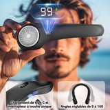 Ventilateur de cou 3600mah 5w 5V/1A avec affichage numérique 3 vitesses réglable éventail de cou ventilateur portable silencieux