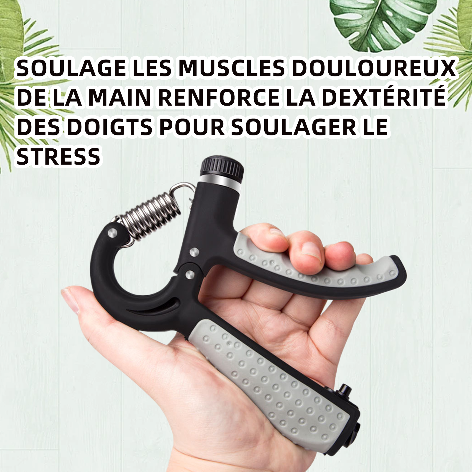 Hand grip poignée de force ajustable 5-60 kg renforceur de bras poignet exercice antidérapant poignée de confort TPR Noir gris