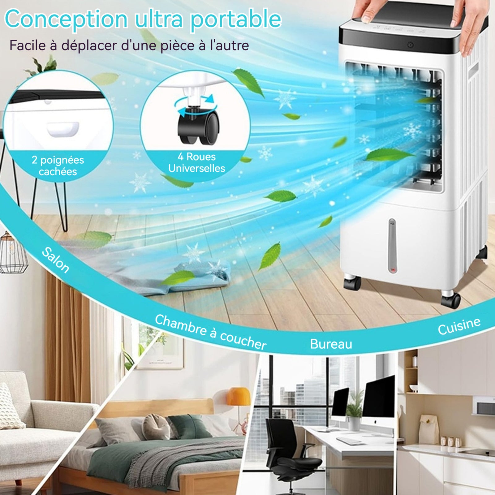 Refroidisseur d'air 65W 26x26x61cm silencieux avec télécommande et boîte à cristaux glace 3 vitesse ventilateur de climatisation