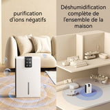 Déshumidificateur 90W 2,8L multifonction 3 en 1 déshumidificateur d air electrique 3 modes de déshumidification LED 7 couleurs