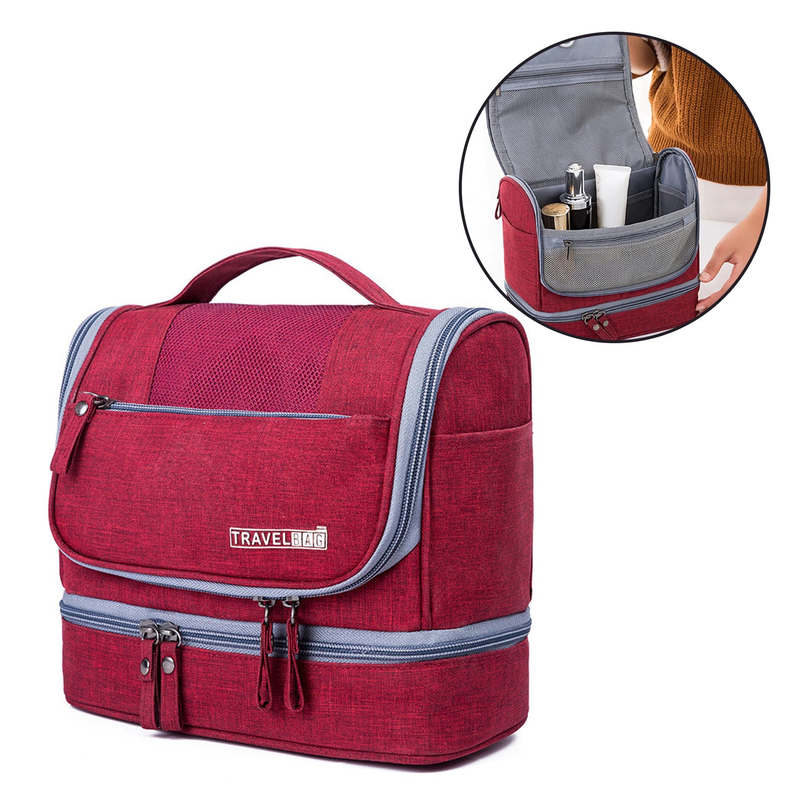 Trousse de toilette 13x21x25cm 600D toile oxford suspendu rouge trousse de maquillage étanche sac de voyage organisateur pratique