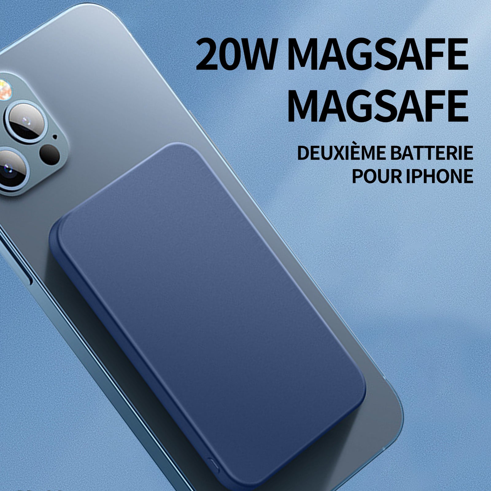 Batterie externe 10000mAh Bleue pratique Batterie externe magnétique Batterie Externe Magsafe Batterie Externe Magnétique sans Fil