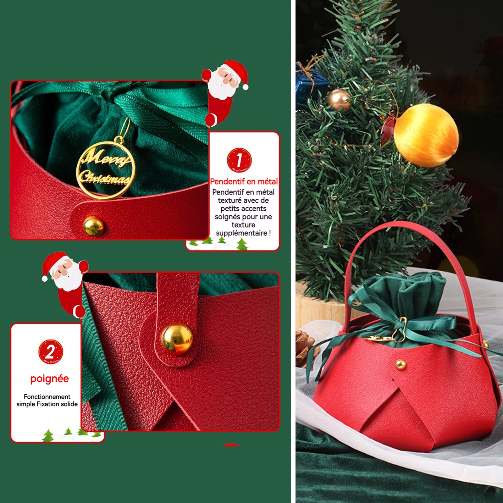 Ornements lot de 4 sac de pommes créatif de noël sac cadeau portable en velours boîte d'emballage de pommes pour le réveillon noël