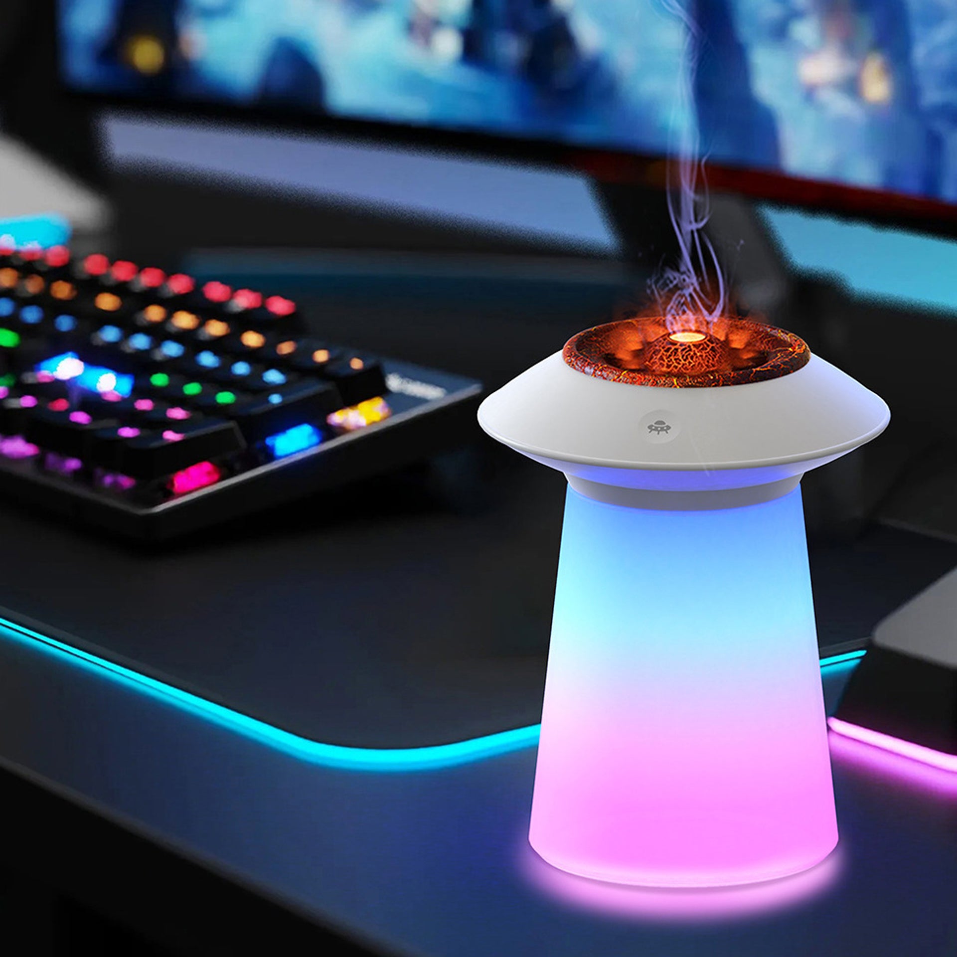 Soucoupe volante aromathérapie, humidificateur d'air de bureau de grande capacité, diffuseur à lumière dégradée sept couleurs