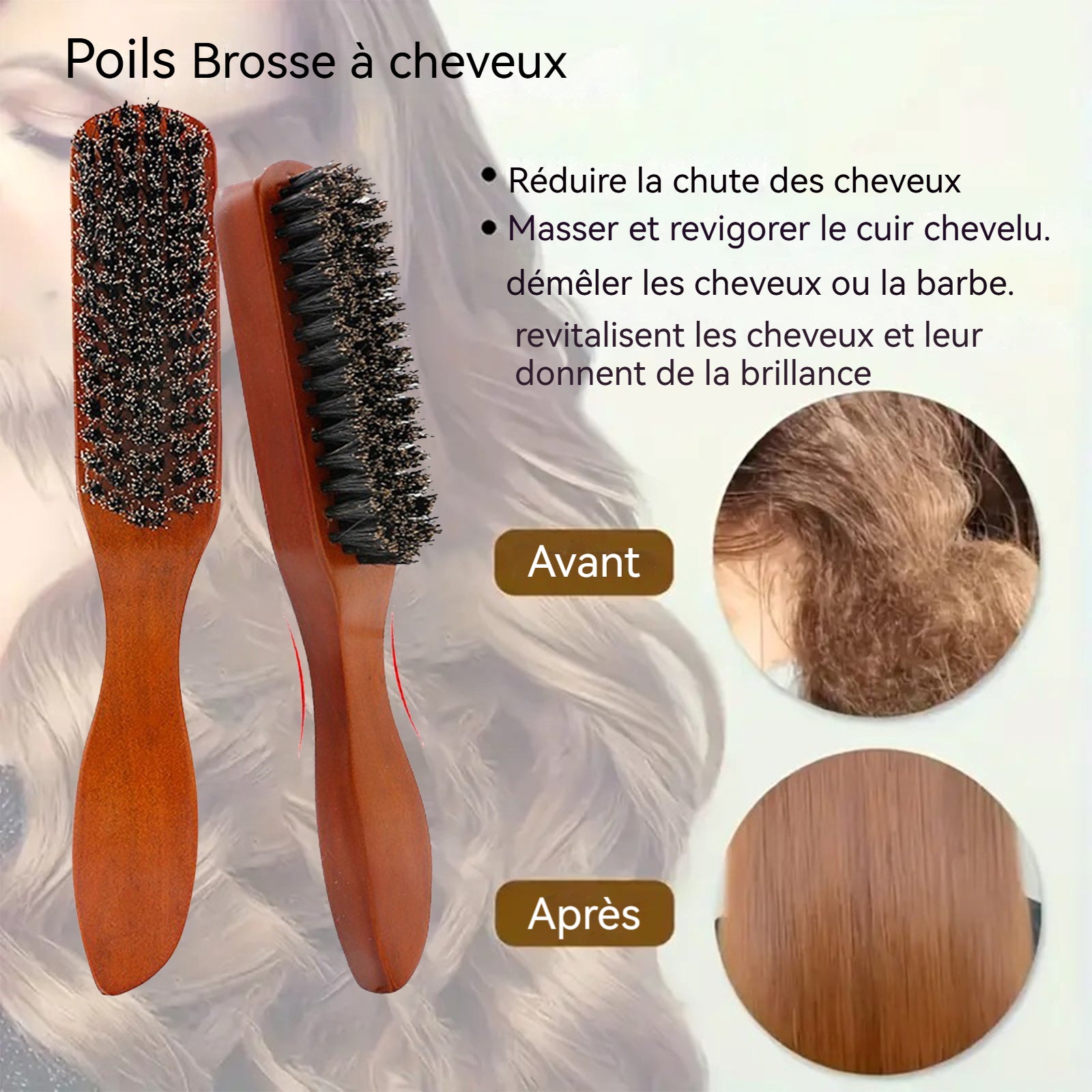 Brosse à barbe en poils de sanglier multifonction brosse à barbe et moustache brosse à cheveux brosse barbe pour cheveux barbe