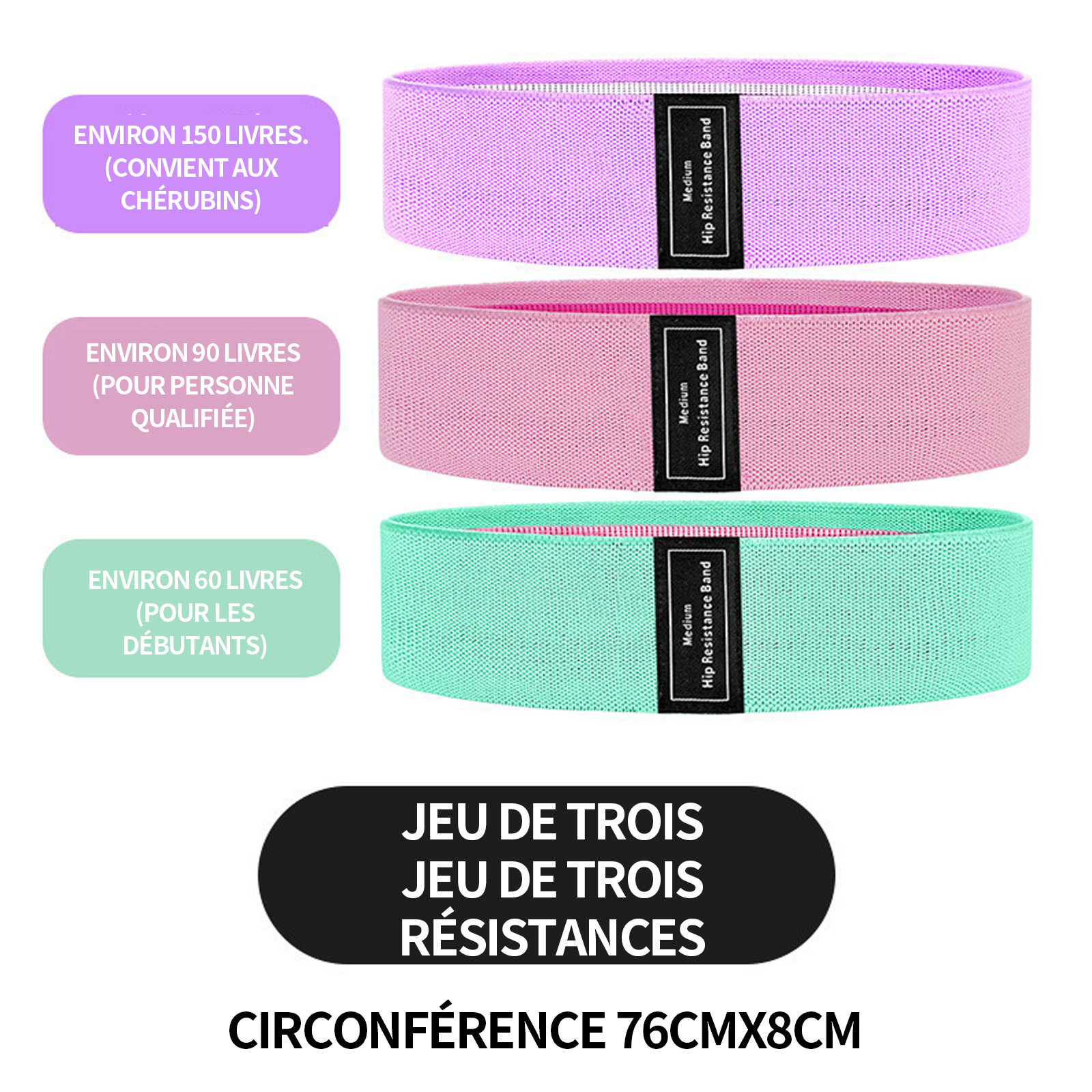 Elastique musculation 76x8cm petite résistance 60lbs résistance moyenne 90lbs grande résistance 150lbs bande elastique musculation